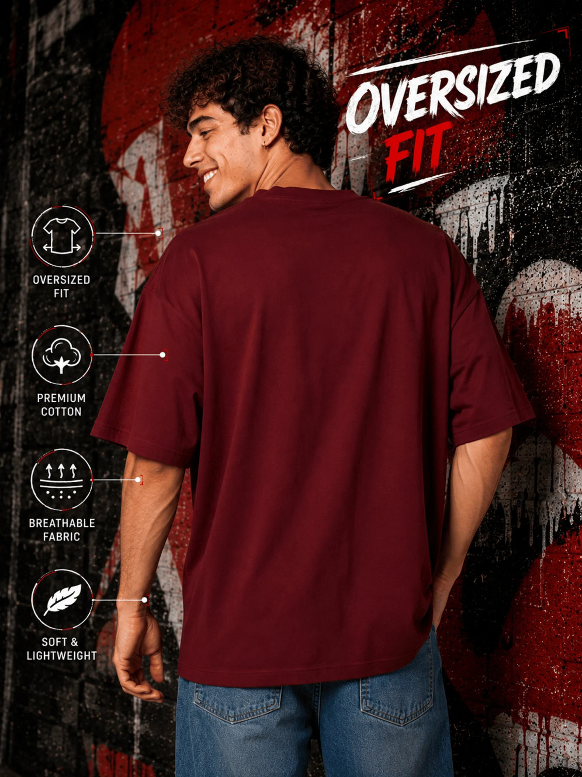 Excello Men's 'Unstoppable Voice' Typography Graphic Oversized T-Shirt | Maroon