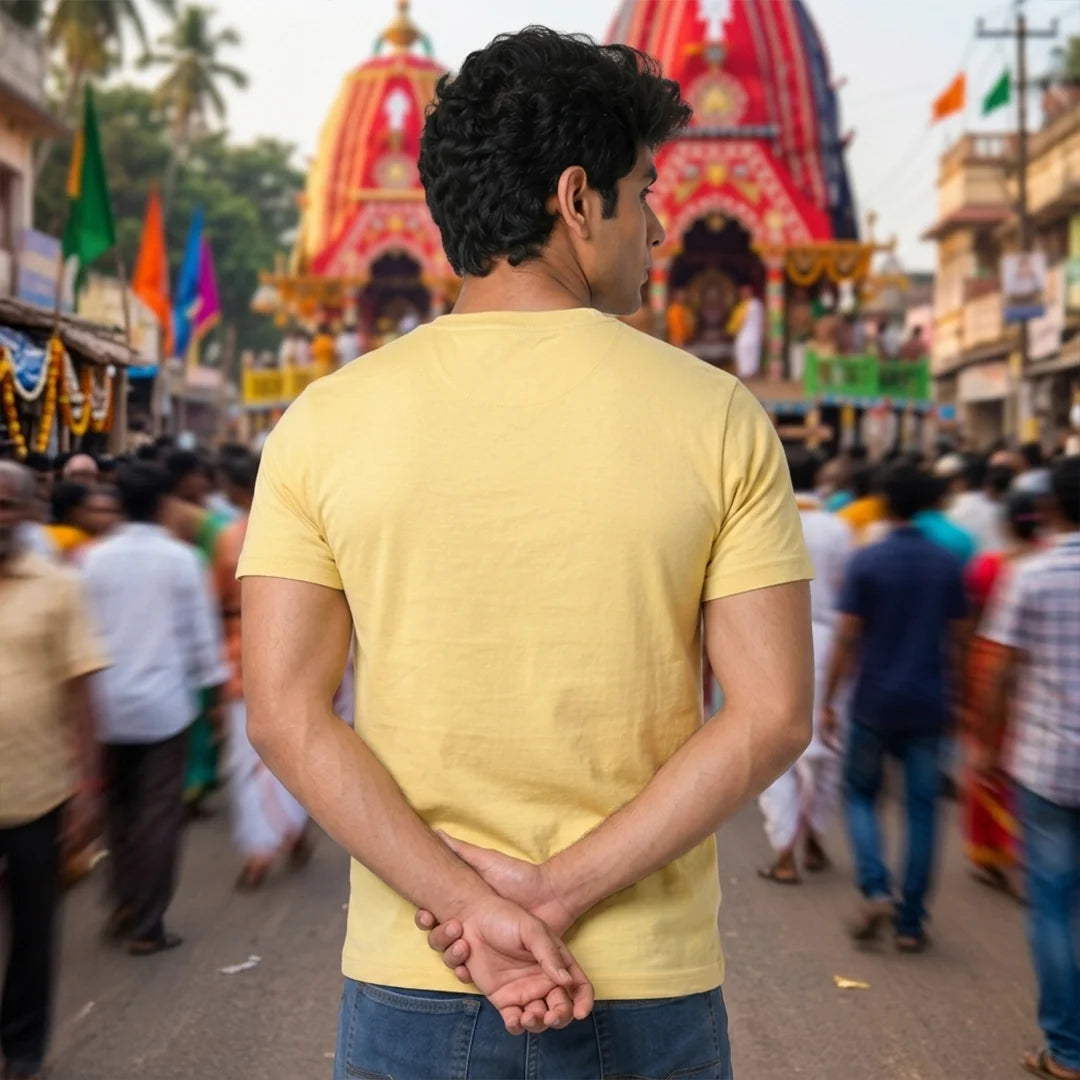 Premium Men's Pure Cotton Lord Jagannath Face & Rath Yatra Chariot Graphic T-Shirt