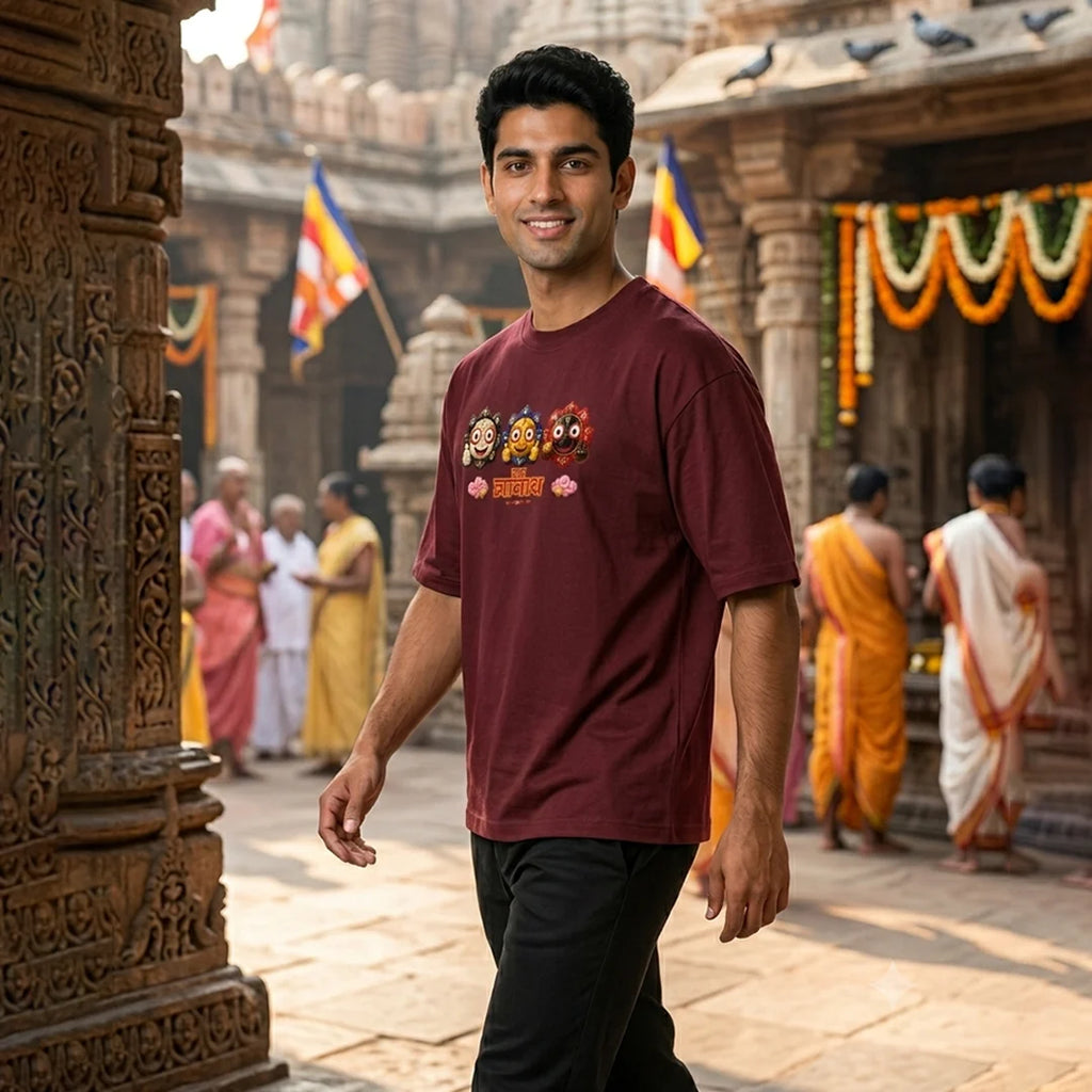 Divine Jagannath Trinity Print Oversized Streetwear T-Shirt – 240 GSM Heavyweight Pure Cotton