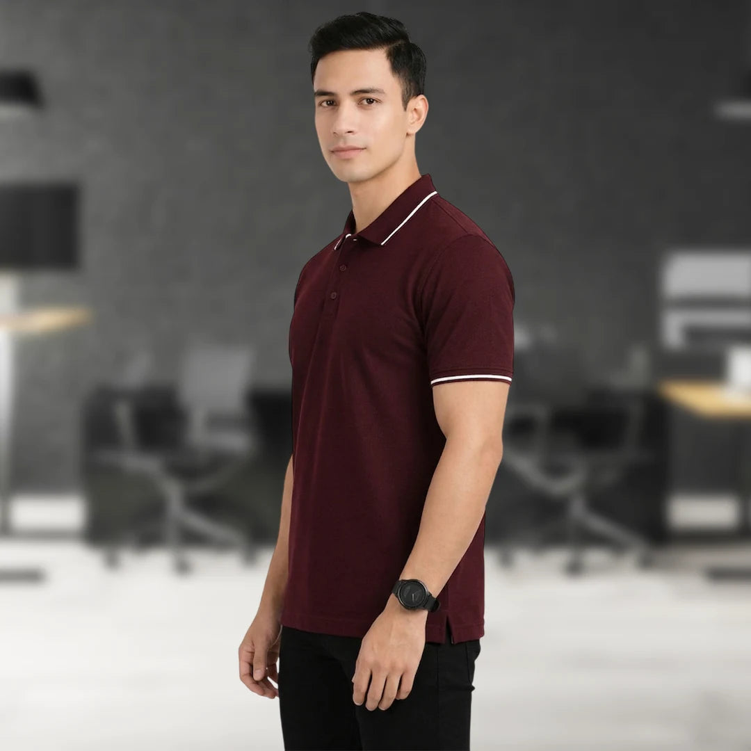 Men’s Premium Polo T-Shirt with Contrast Tipping | 270 GSM | Regular Fit Cotton Pique | Smart Casual & Office Wear