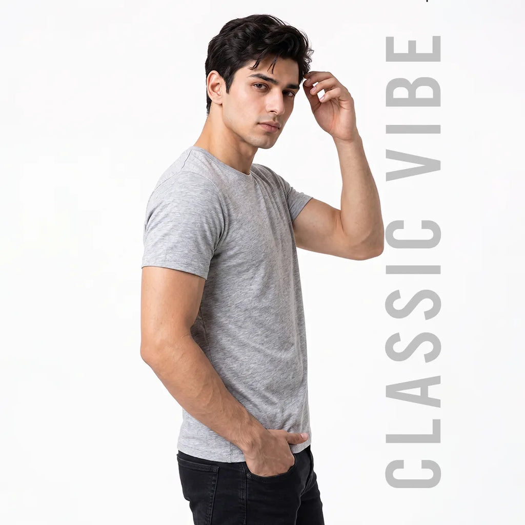 Premium Men's Cotton Blend Round Neck T-Shirt - Regular Fit, 180 GSM, Double Bio-Wash