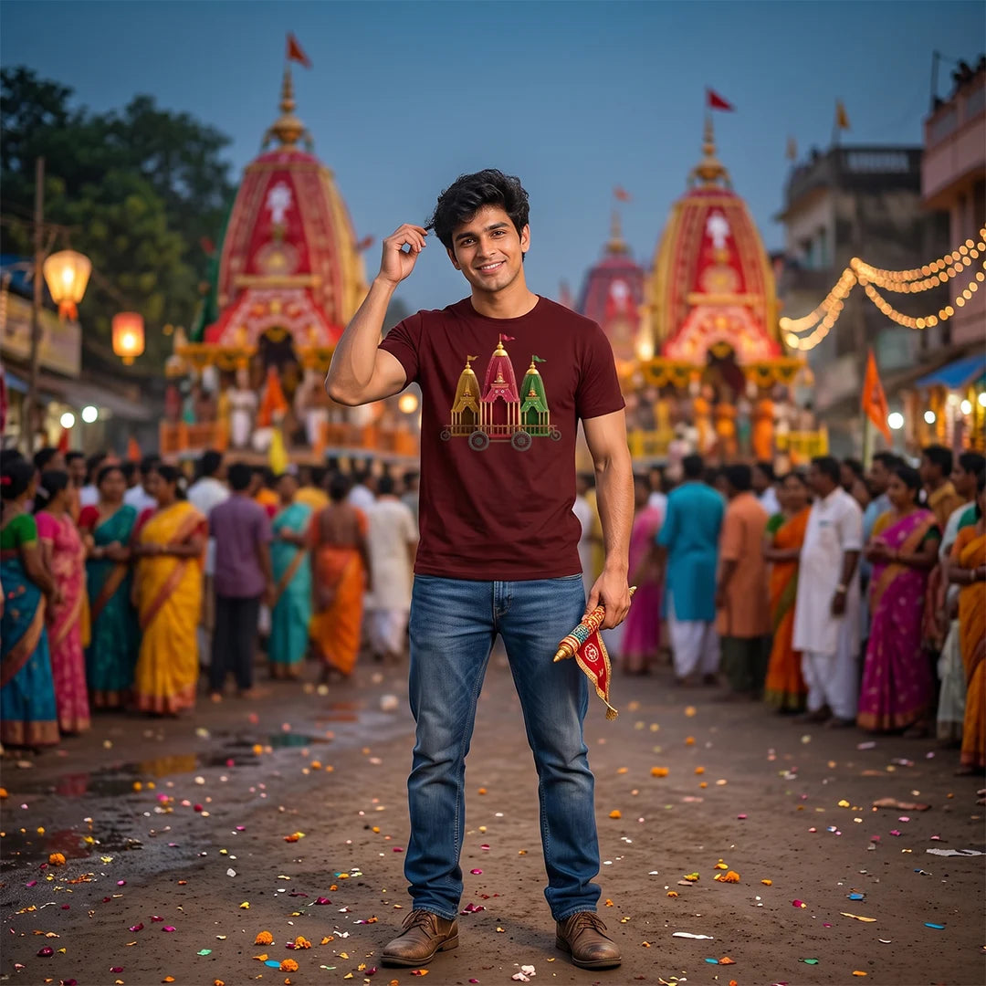 Premium Men's Pure Cotton Jagannath Puri Rath Yatra Chariot Graphic T-Shirt