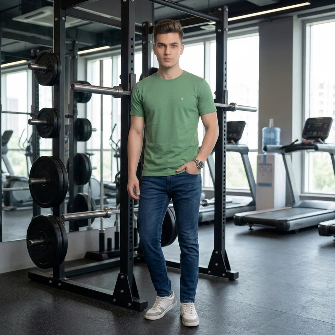 Men's Regular Fit Crew Neck T-Shirt, 100% Pure Cotton, 180 GSM, Breathable Everyday Wear