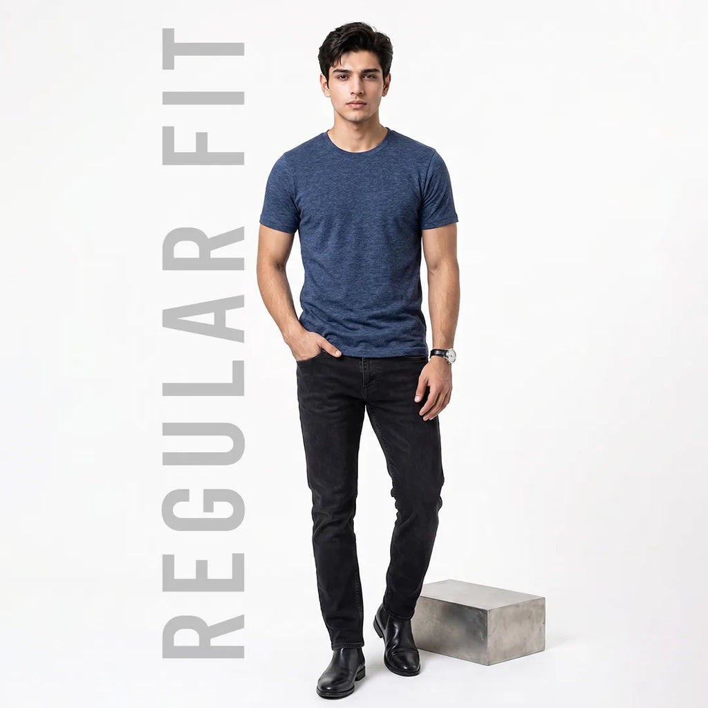 Premium Men's Cotton Blend Round Neck T-Shirt - Regular Fit, 180 GSM, Double Bio-Wash