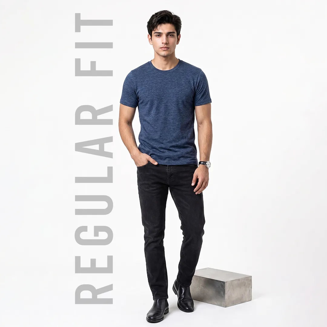 Premium Men's Cotton Blend Round Neck T-Shirt - Regular Fit, 180 GSM, Double Bio-Wash