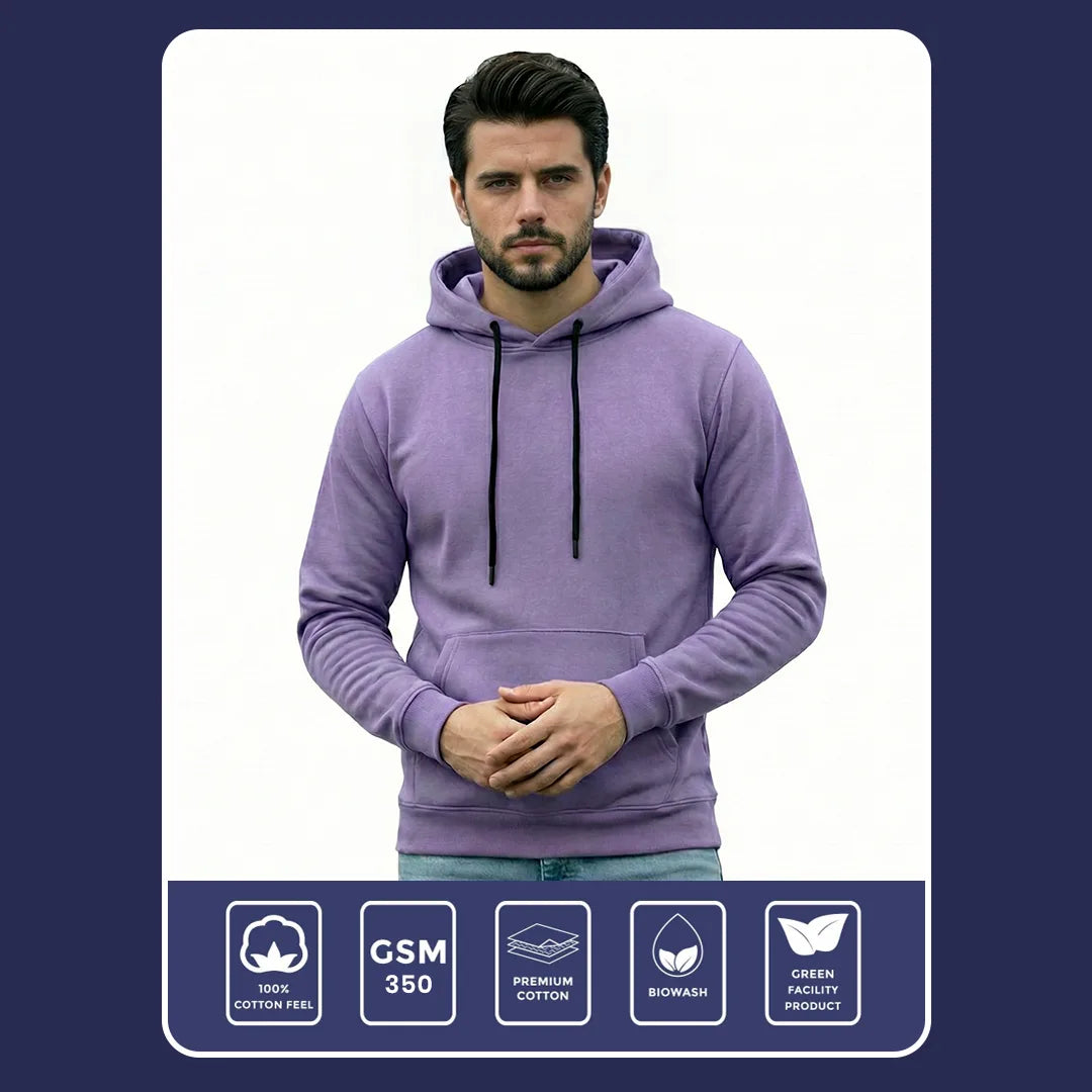 Men's Premium Solid Hoodie | Classic Regular Fit Cotton Blend Pullover Hoodie with Kangaroo Pocket | Essential Casual Winter Streetwear