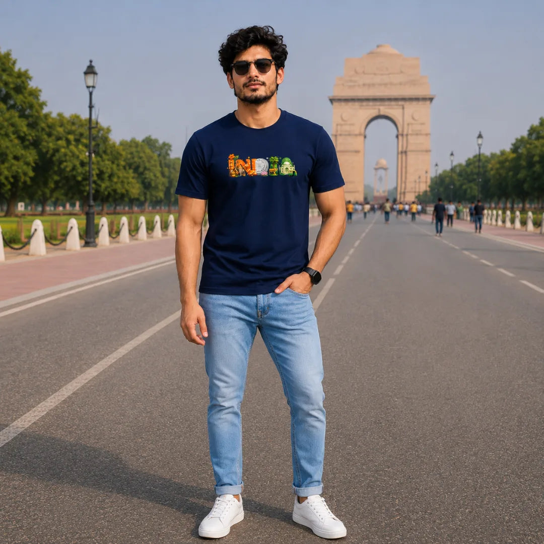 Premium India Heritage Graphic T-Shirt | Independence Edition 180 GSM Pure Cotton Regular Fit Tee