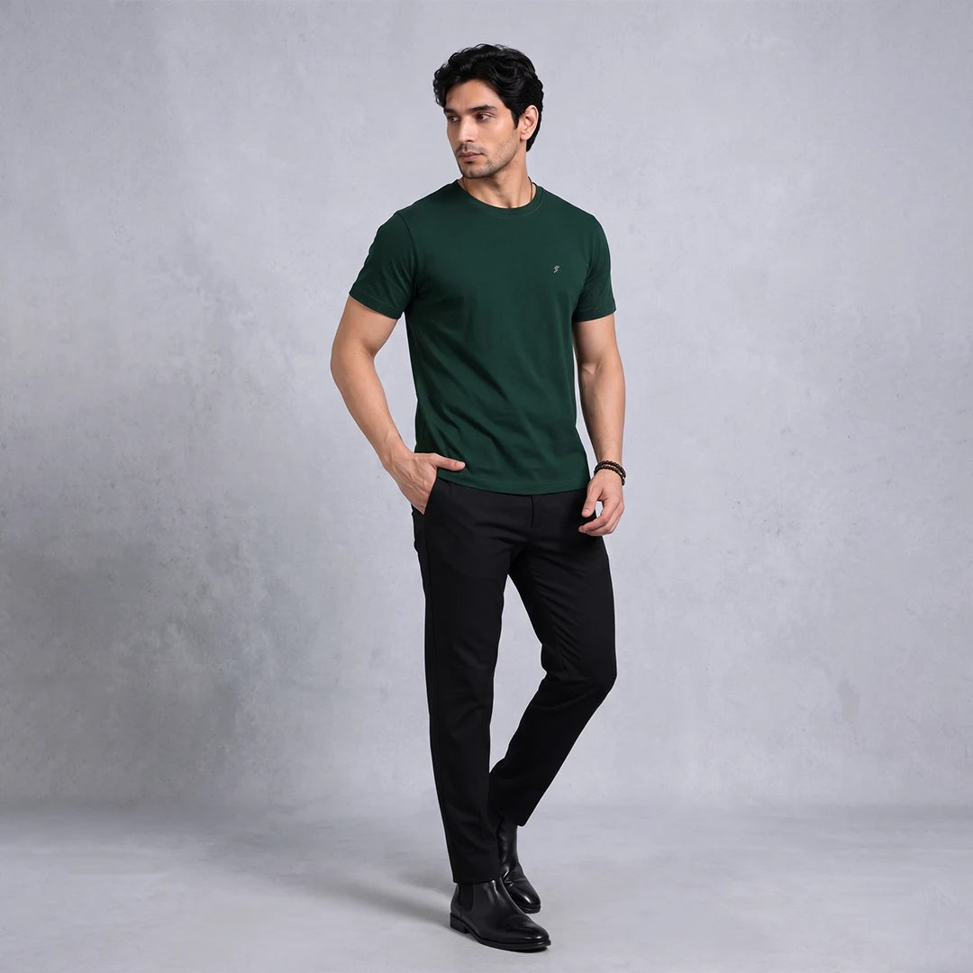 Premium Pure Cotton 180 GSM Regular Fit Round Neck T-Shirt – Double Bio-Washed Luxury Comfort