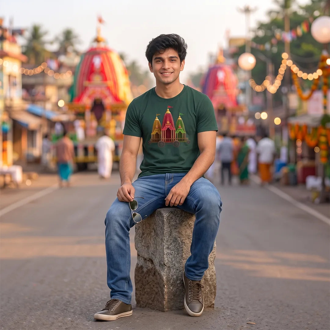 Premium Men's Pure Cotton Jagannath Puri Rath Yatra Chariot Graphic T-Shirt