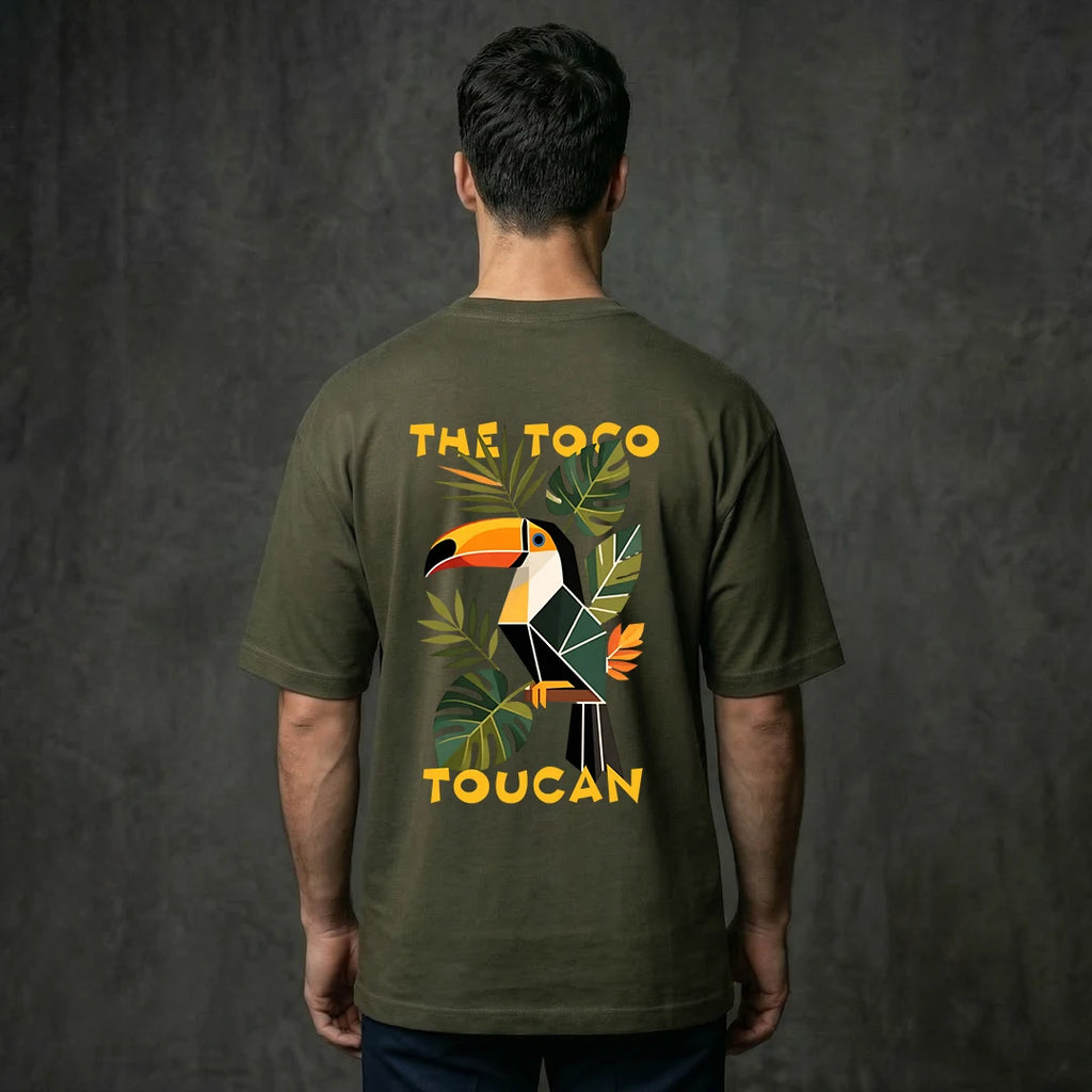 "The Toco Toucan" Tropical Graphic Oversized T-Shirt – Olive Green