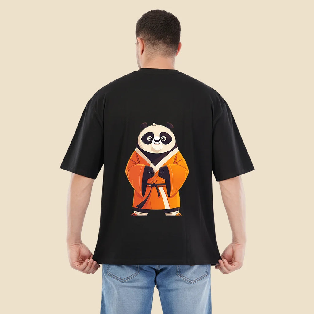 Men's Panda "The Kung-Fu King" Oversized T-Shirt - 100% Rich Cotton, 180 GSM Streetwear Tee - Black
