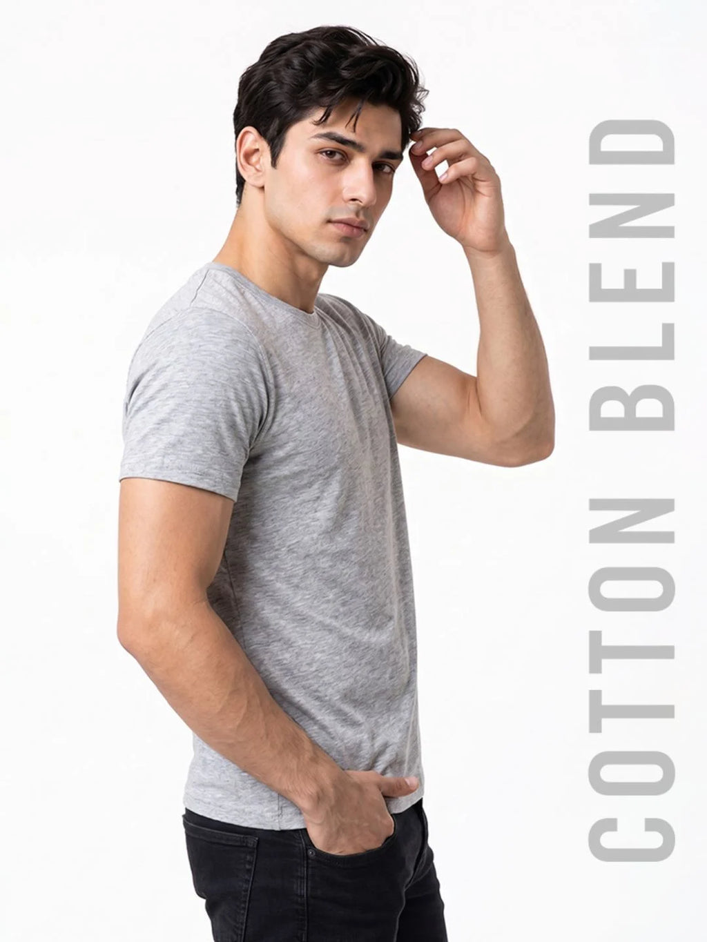 Excello Men's Cotton Blend Bio-Wash Plain  Regular Fit Round Neck T-Shirt  | Grey & Royal