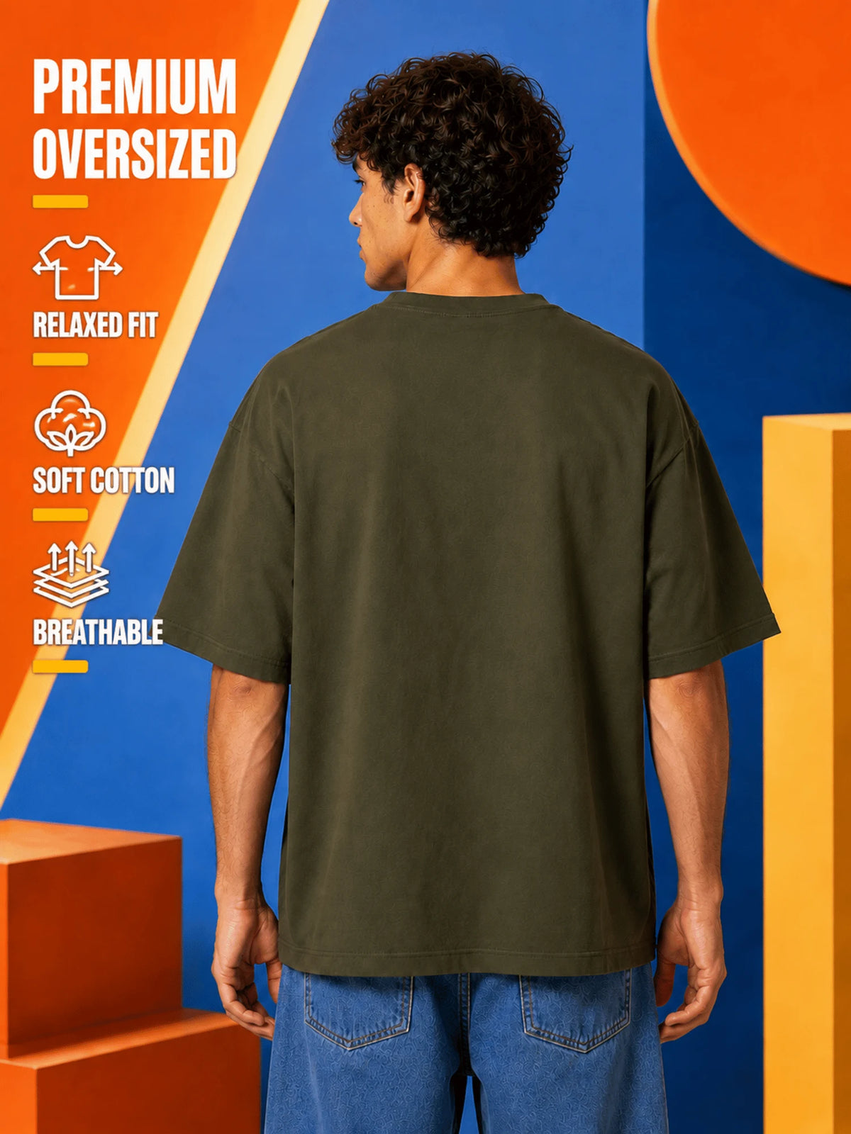 Excello Men's 'Believe You Can' Motivational Graphic Oversized T-Shirt - Premium Cotton | Olive