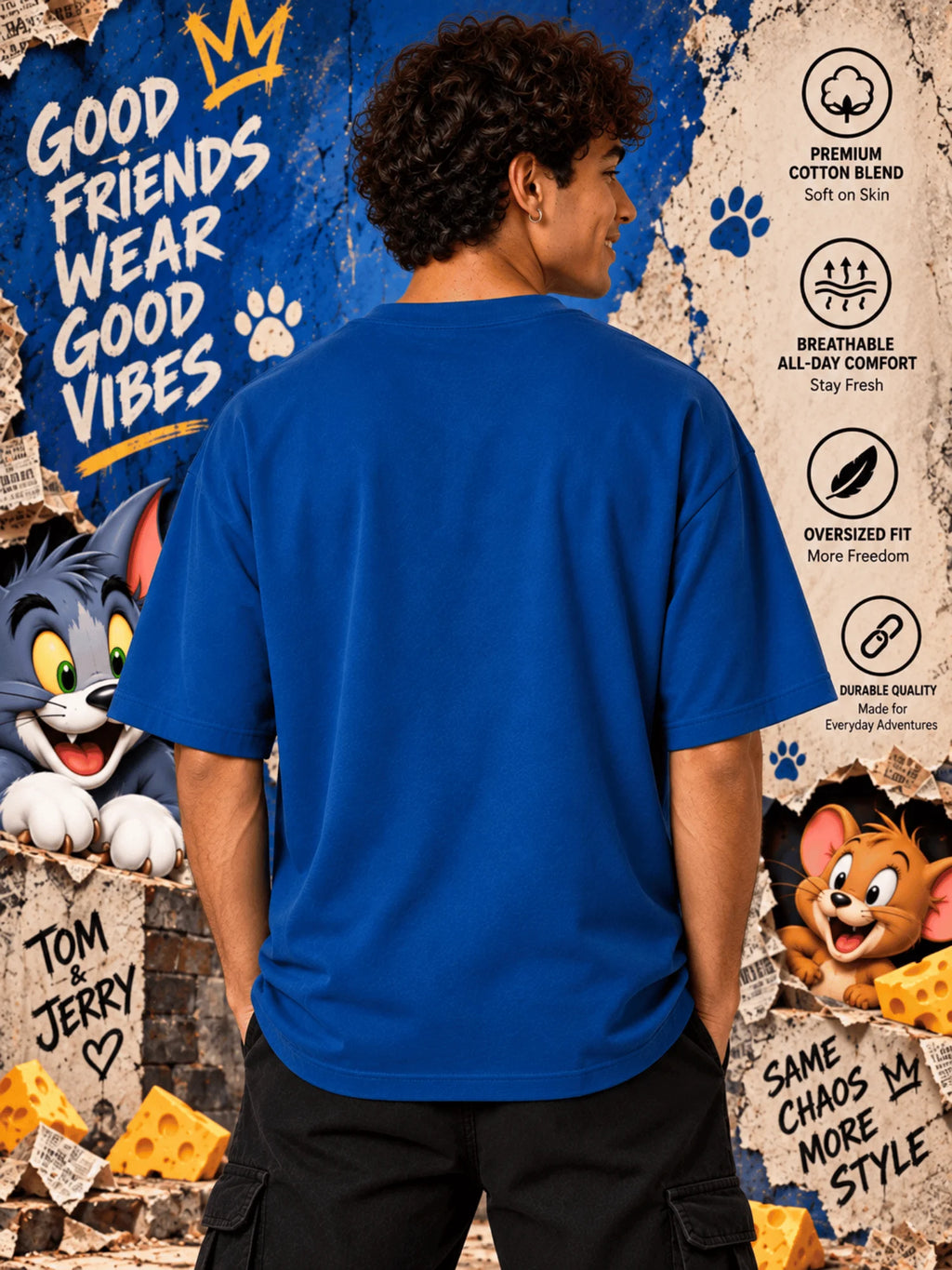 Excello Men's Mischief Gazette Graphic Oversized T-Shirt - Premium Cotton | AirForce Blue