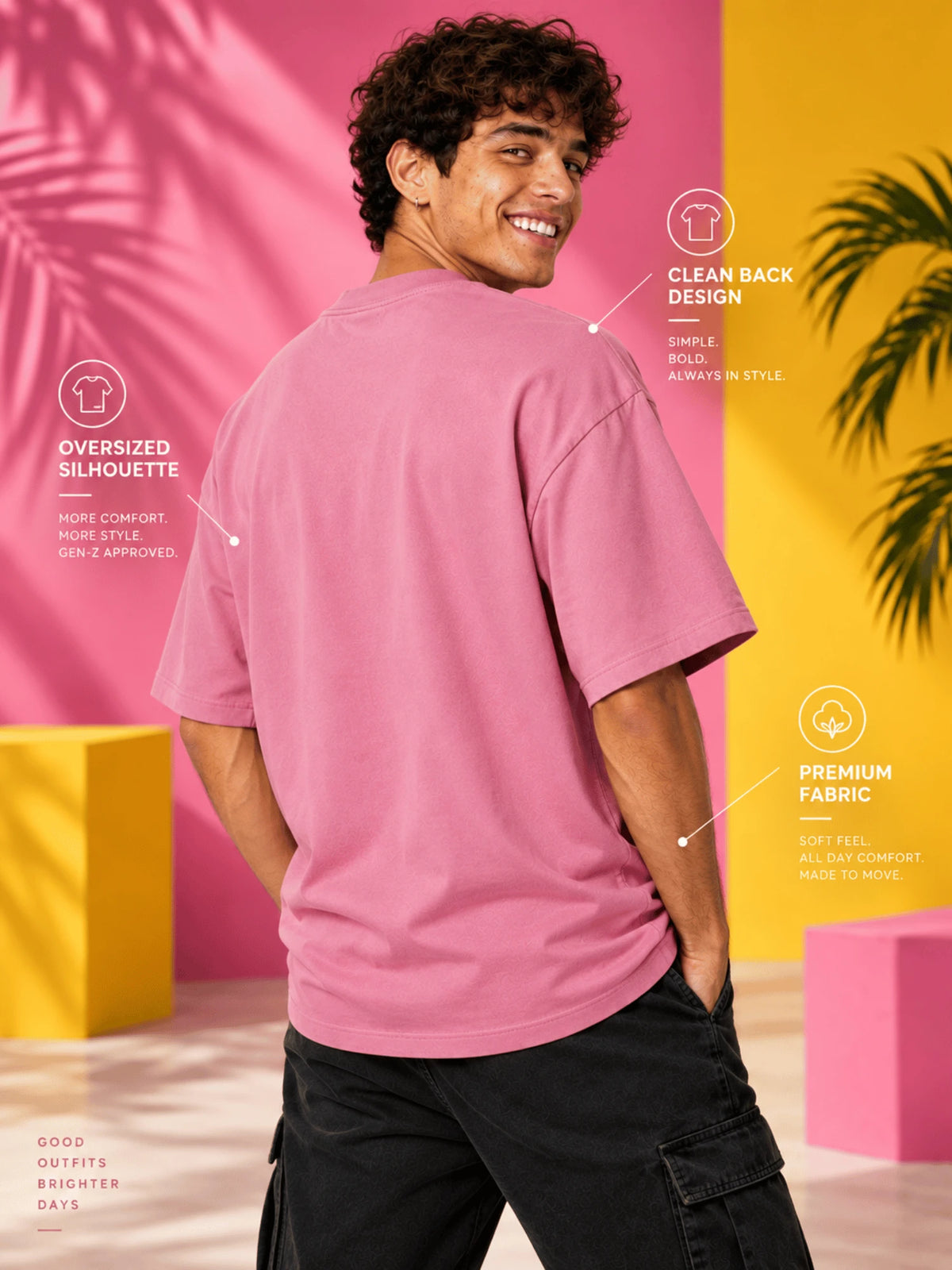 Excello Men's 'Born Freedom' Bird Graphic Oversized T-Shirt | Rose Pink