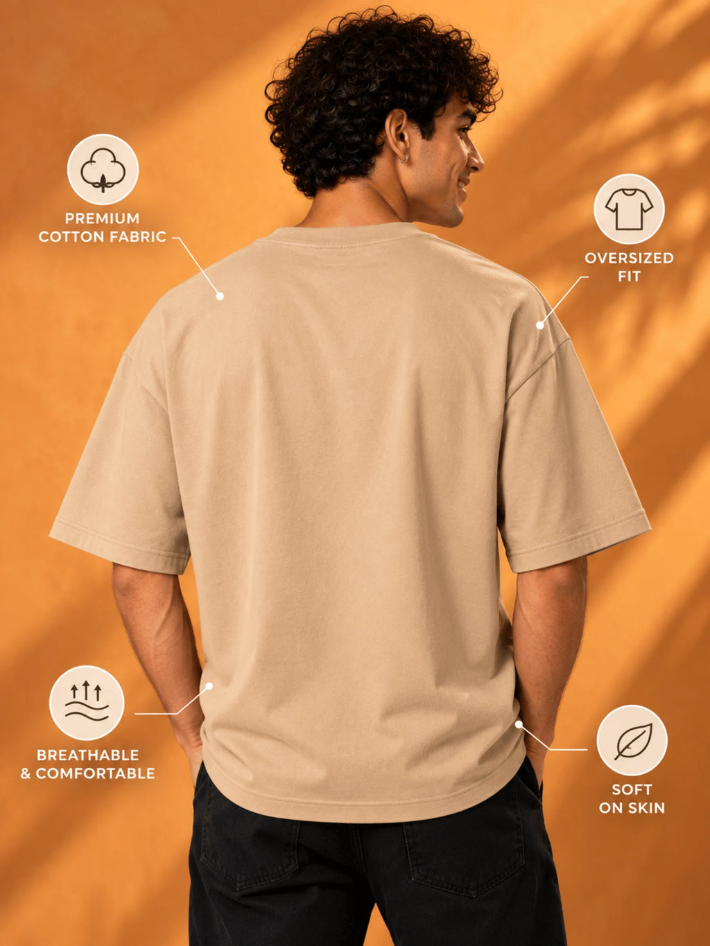 Excello Men's 'Dream Big' Motivational Graphic Oversized T-Shirt | Beige