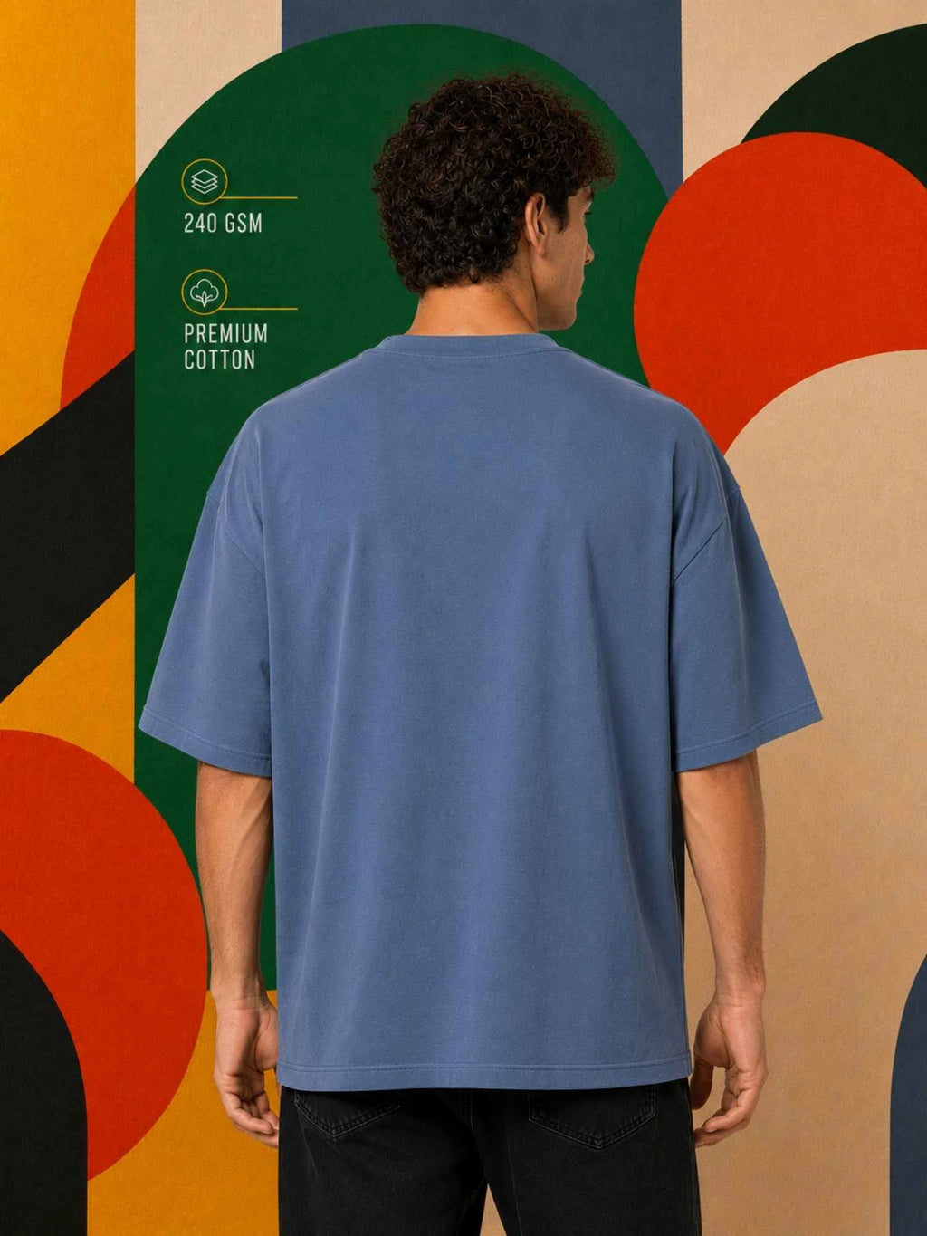 Excello Men's 'Create Your Own Rule' Abstract Graphic Oversized T-Shirt | Steel Blue