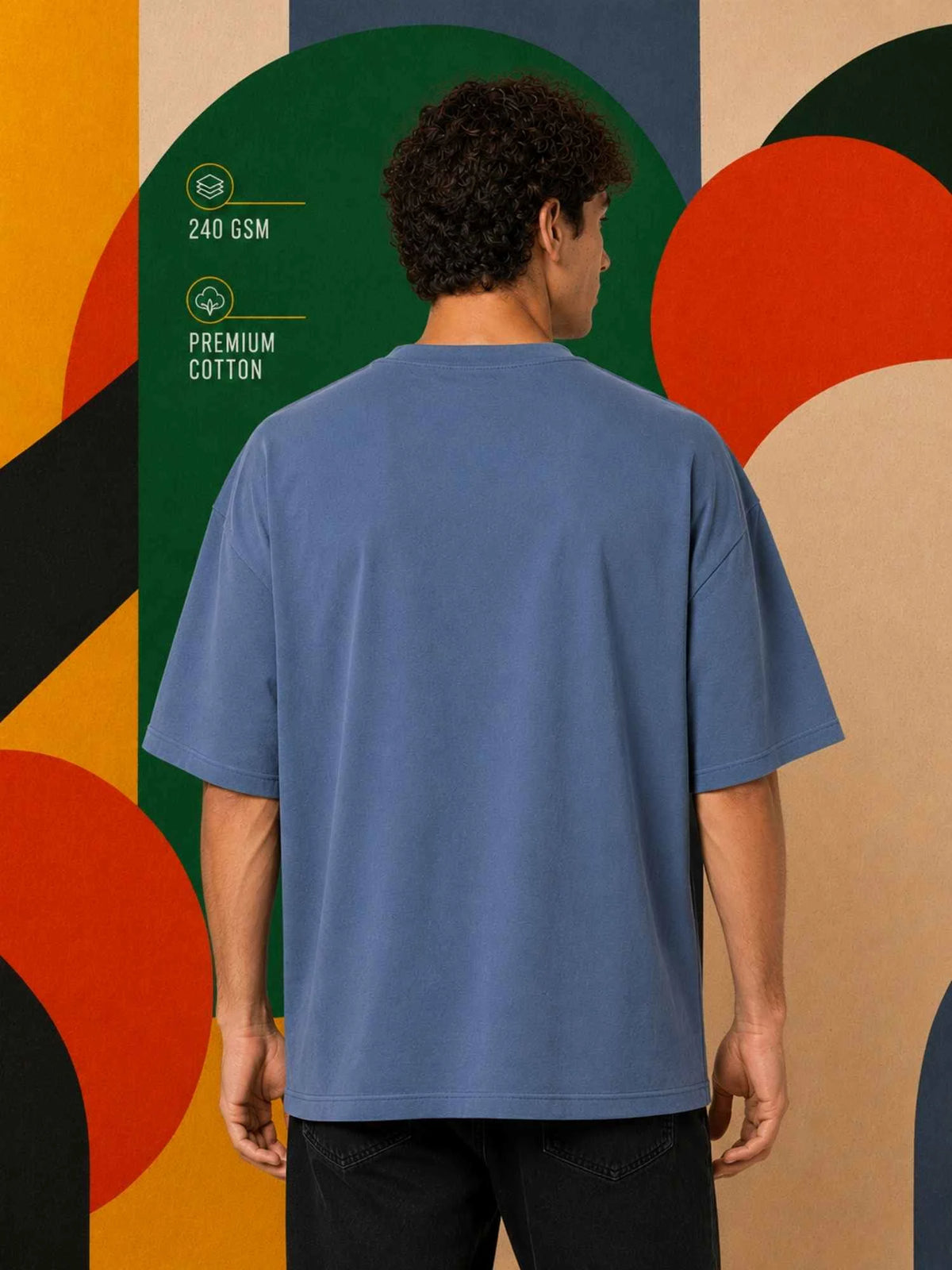 Excello Men's 'Create Your Own Rule' Abstract Graphic Oversized T-Shirt | Steel Blue