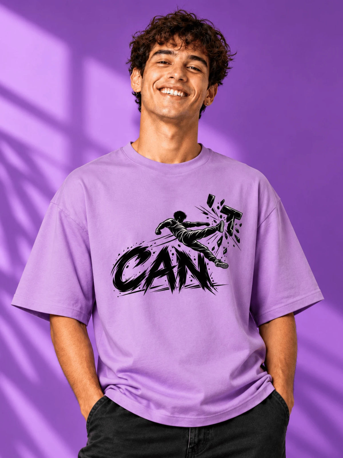 Excello Men's 'I Can' Motivational Graphic Oversized T-Shirt | Lavender