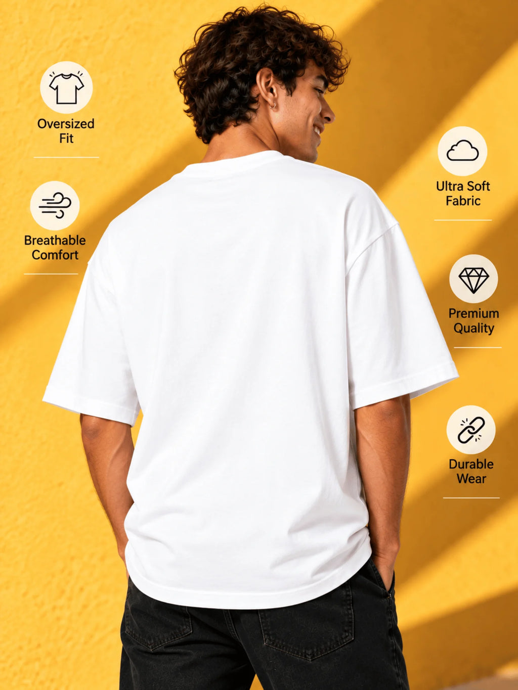 Excello Men's 'Work Hard' Motivational Typography Oversized T-Shirt |  White