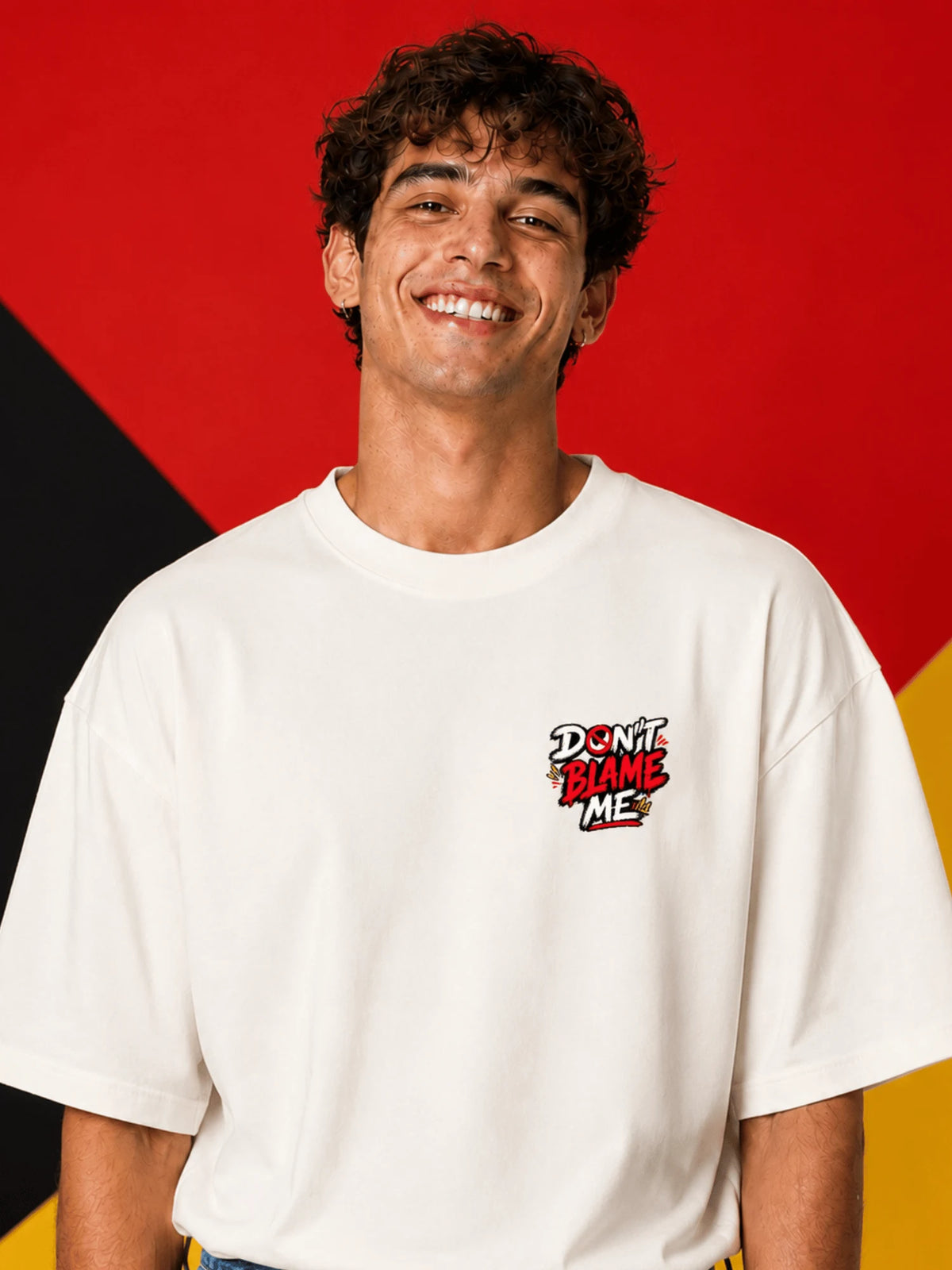 Excello Men's 'Don't Dare To Blame Me' Graphic Oversized T-Shirt | Off White