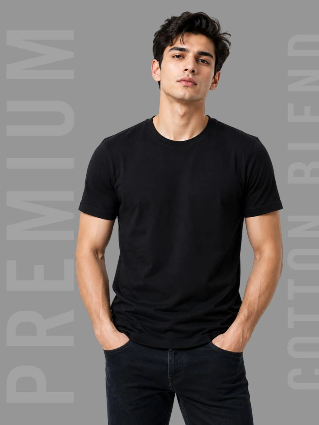 Excello Men's Cotton Blend Bio-Wash Plain  Regular Fit Round Neck T-Shirt  | Black & Red