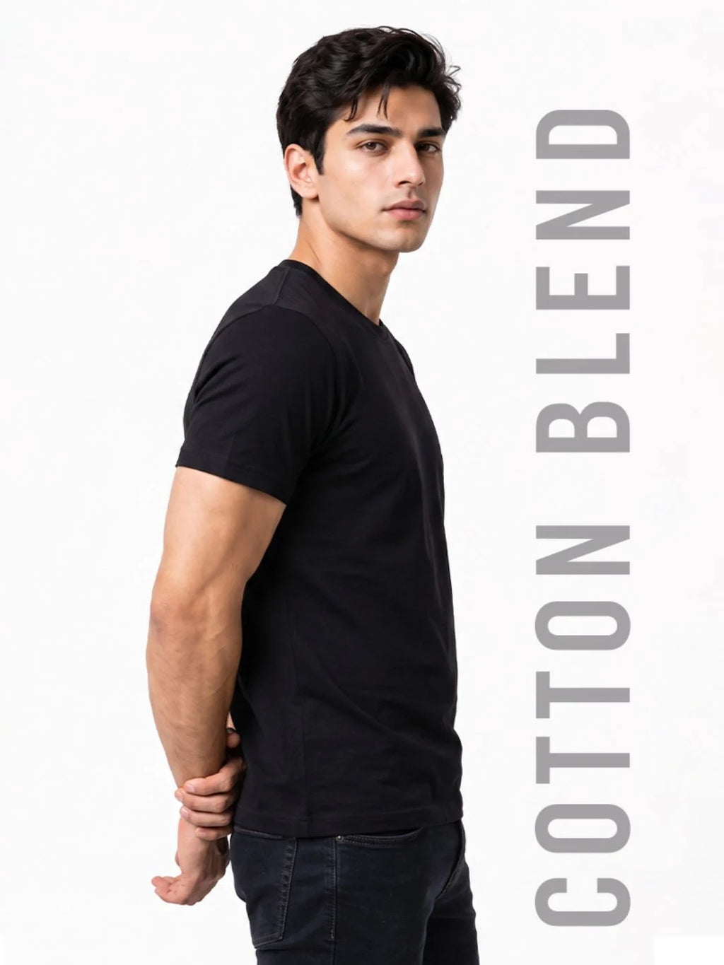 Excello Men's Cotton Blend Bio-Wash Plain  Regular Fit Round Neck T-Shirt  | Grey & Black