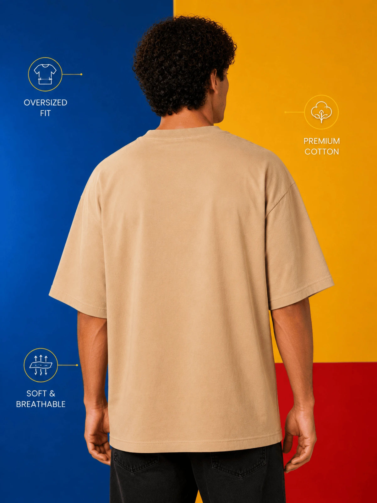 Excello Men's 'Believe You Can' Motivational Graphic Oversized T-Shirt - Premium Cotton | Beige