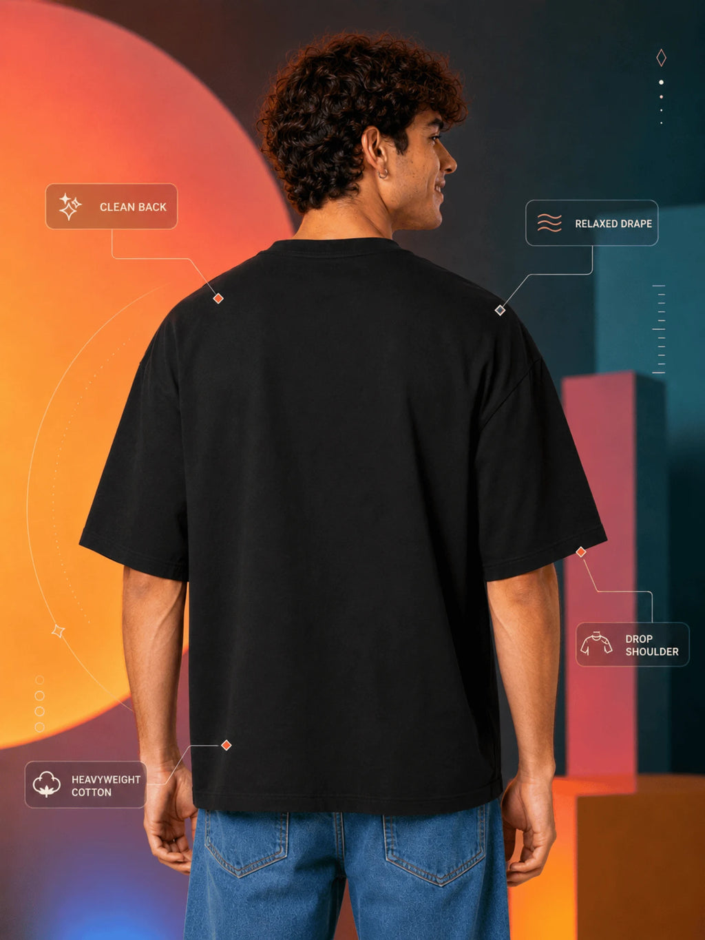 Excello Men's Playful Bal Ganesha & Mushak Graphic Oversized T-Shirt - 240 GSM Pure Cotton, Bio-Washed-Black