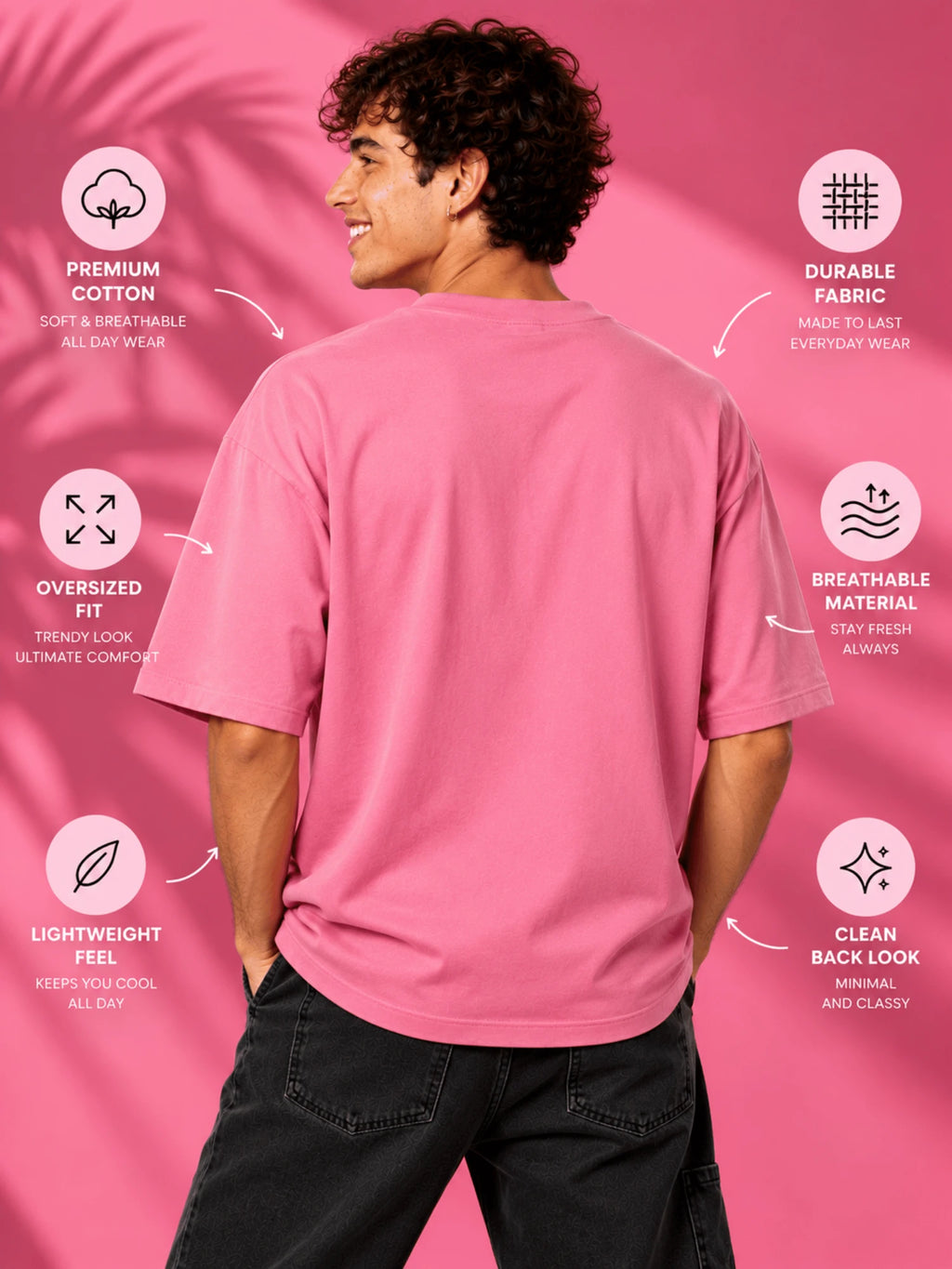 Excello Men's 'I Can' Motivational Graphic Oversized T-Shirt |  Rose Pink