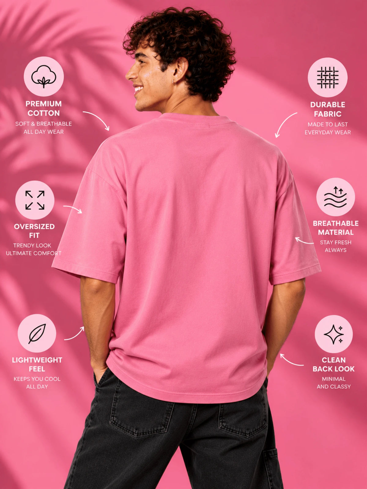 Excello Men's 'I Can' Motivational Graphic Oversized T-Shirt |  Rose Pink