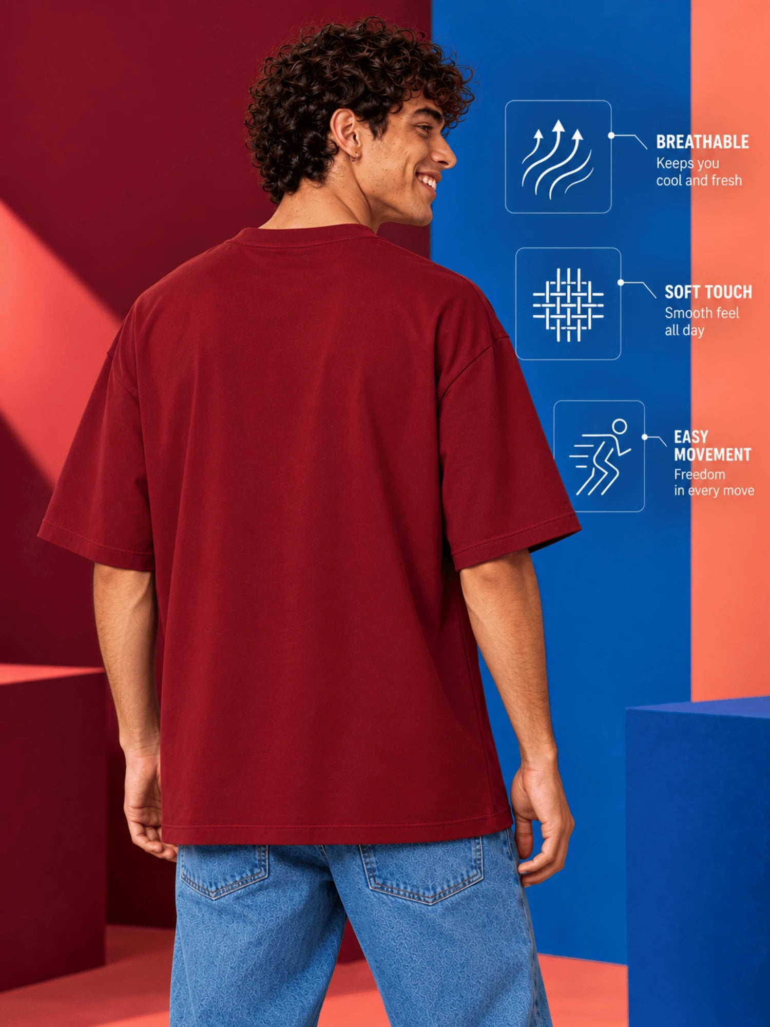 Excello Ganesha Oversized T-Shirt - 240GSM Cotton-Maroon