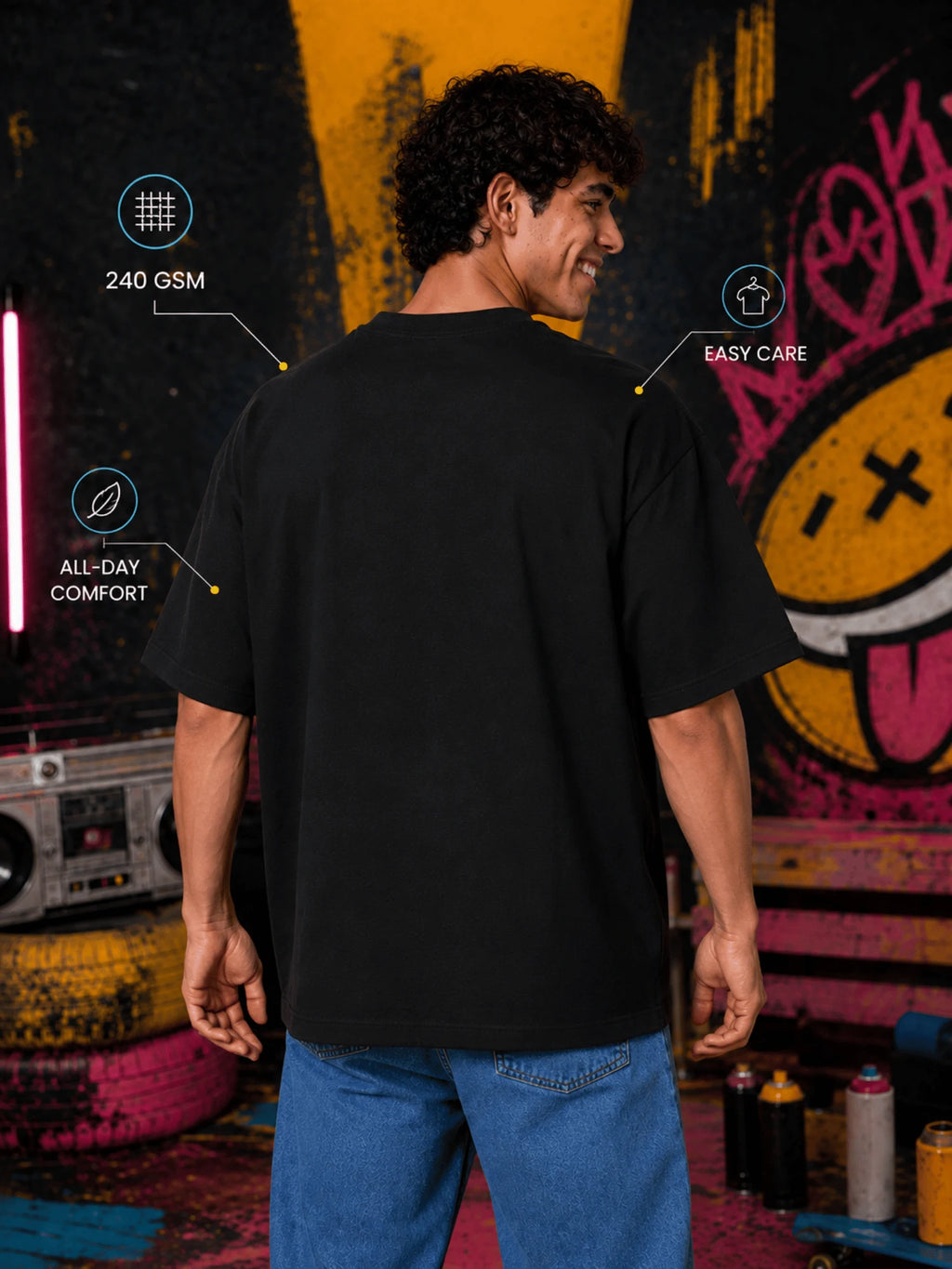 Excello Men's 'Lucchhe Nahi Hain Hum' Graphic Oversized T-Shirt | Black