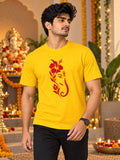 Men's Premium Pure Cotton Ganesha Graphic T-Shirt | 180 GSM Bio-Washed Regular Fit-Yellow