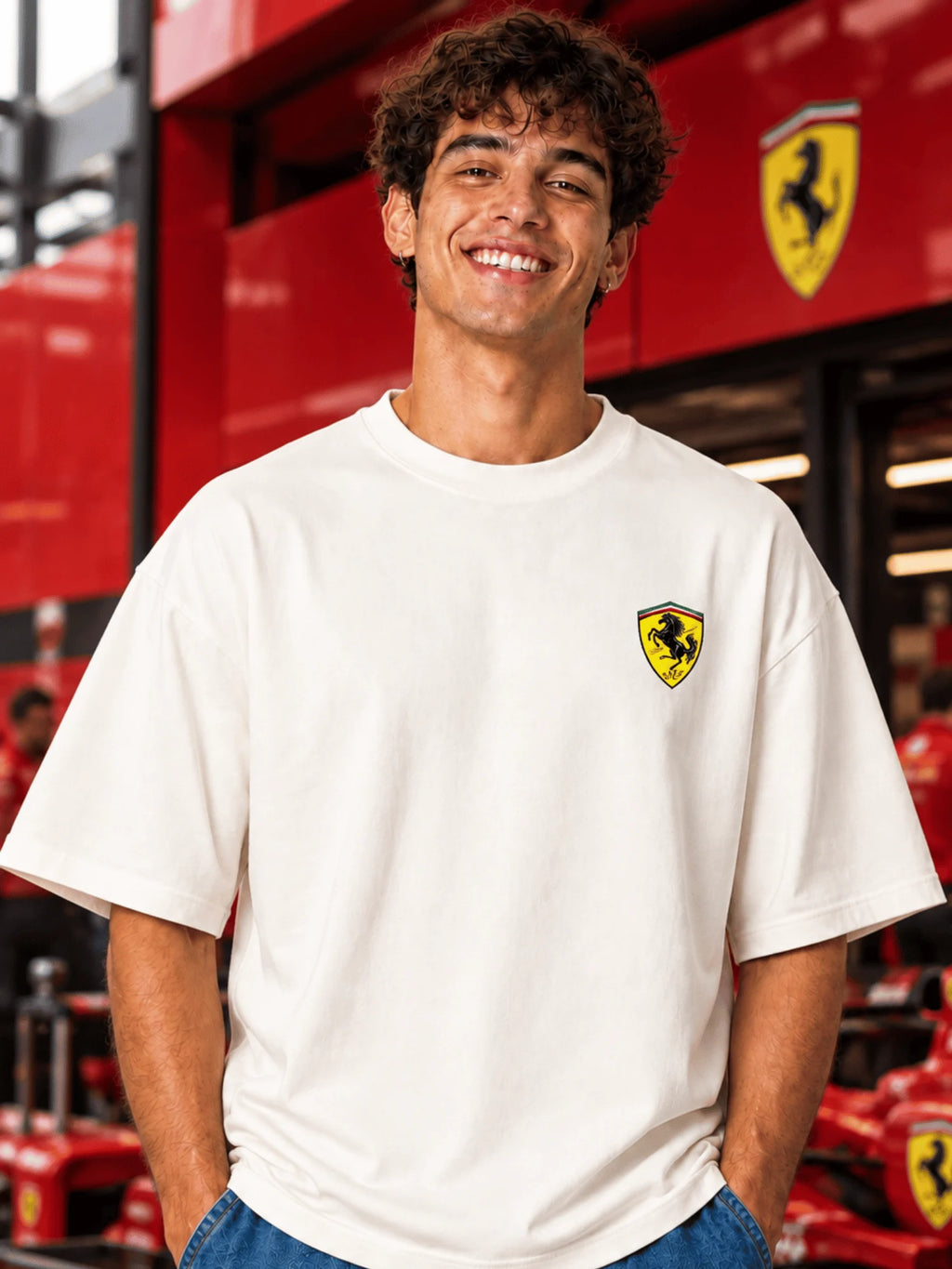 Excello Men's Hamilton Legend Racing Graphic Oversized T-Shirt | Off White