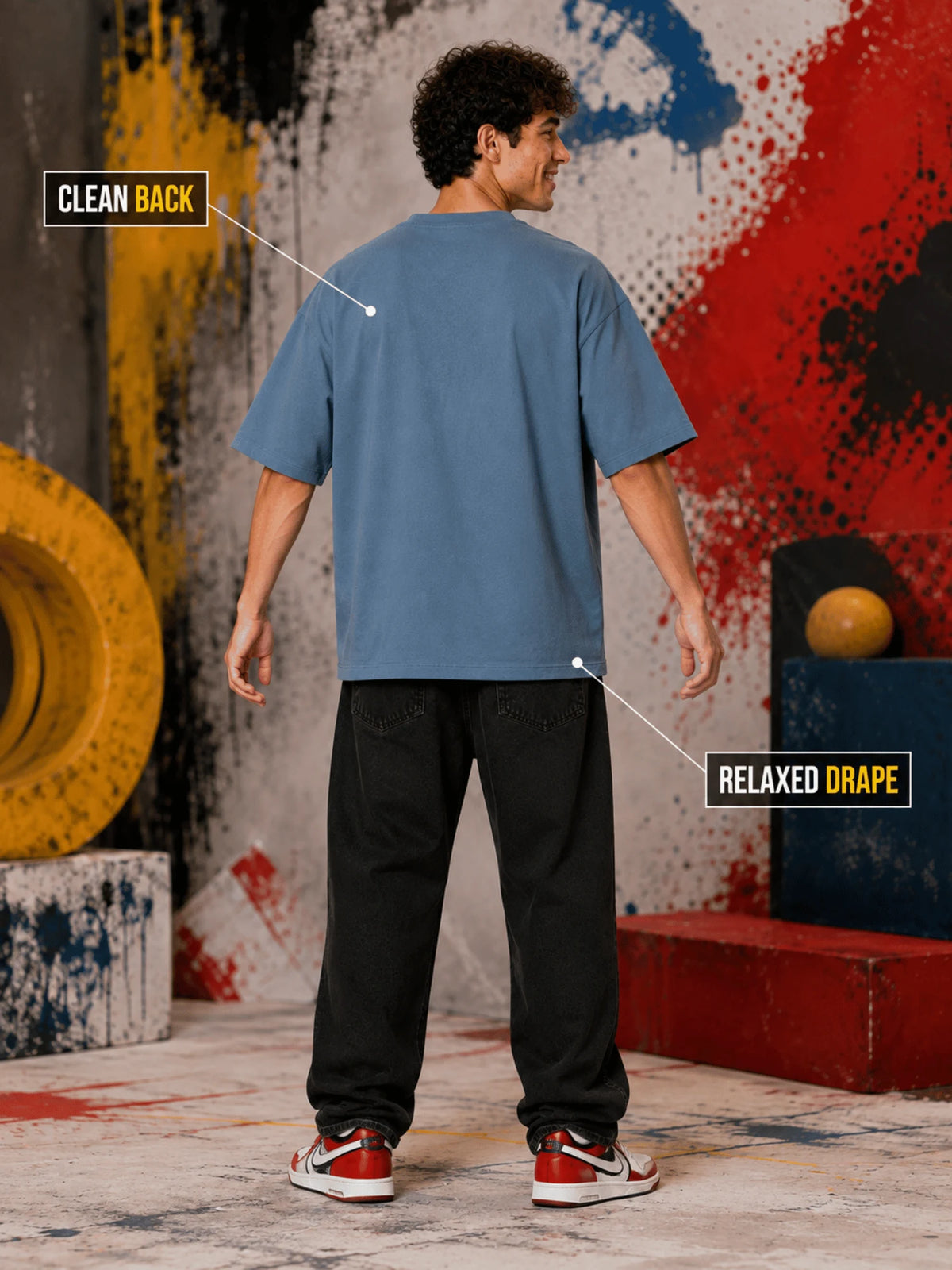 Excello Men's 'Don't Dare to Blame Me' Graphic Oversized T-Shirt | Steel Blue