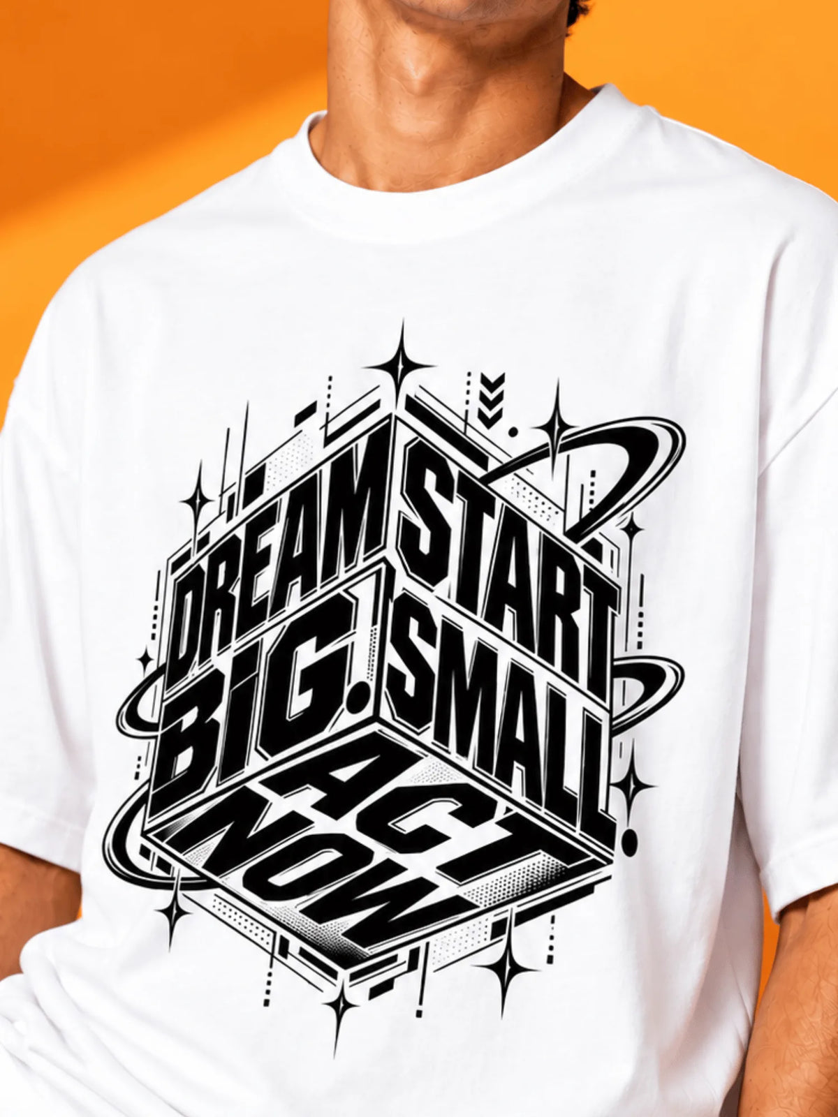 Excello Men's 'Dream Big' Motivational Graphic Oversized T-Shirt | White
