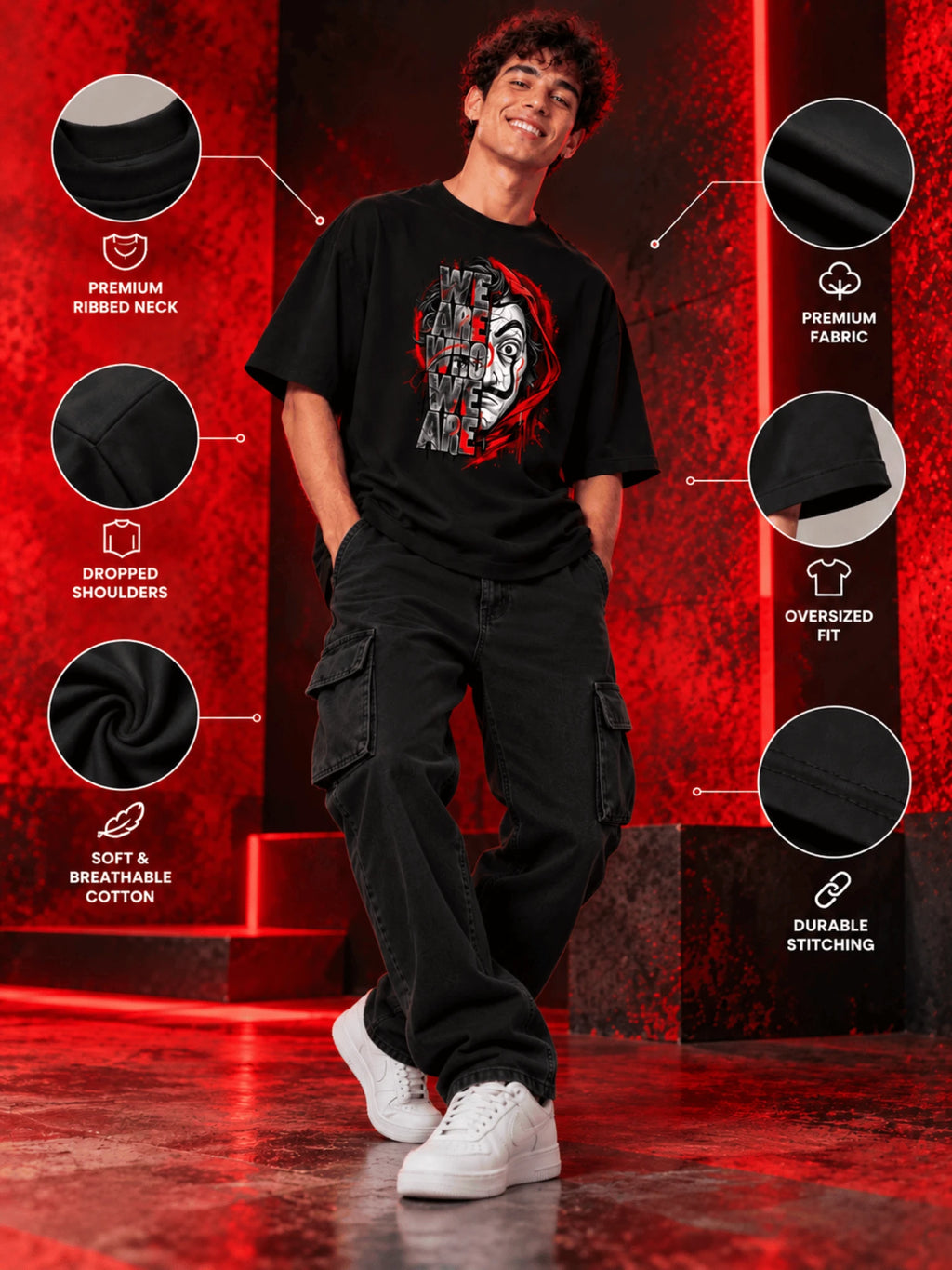 Excello Men's 'We Are Who We Are' Statement Graphic Oversized T-Shirt | Black