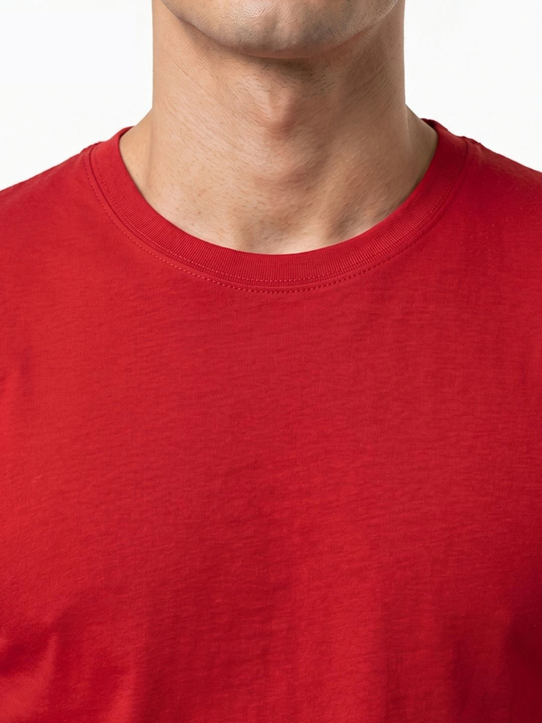 Excello Men's Cotton Blend Bio-Wash Plain  Regular Fit Round Neck T-Shirt  | Black & Red