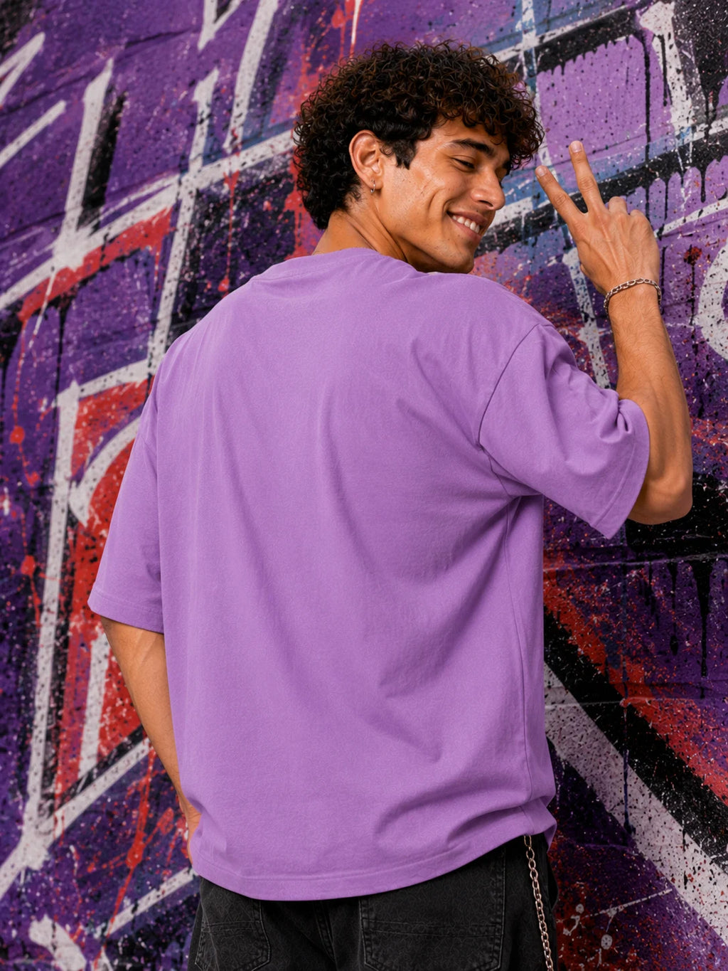 Excello Men's 'Unstoppable Voice' Typography Graphic Oversized T-Shirt | Lavender