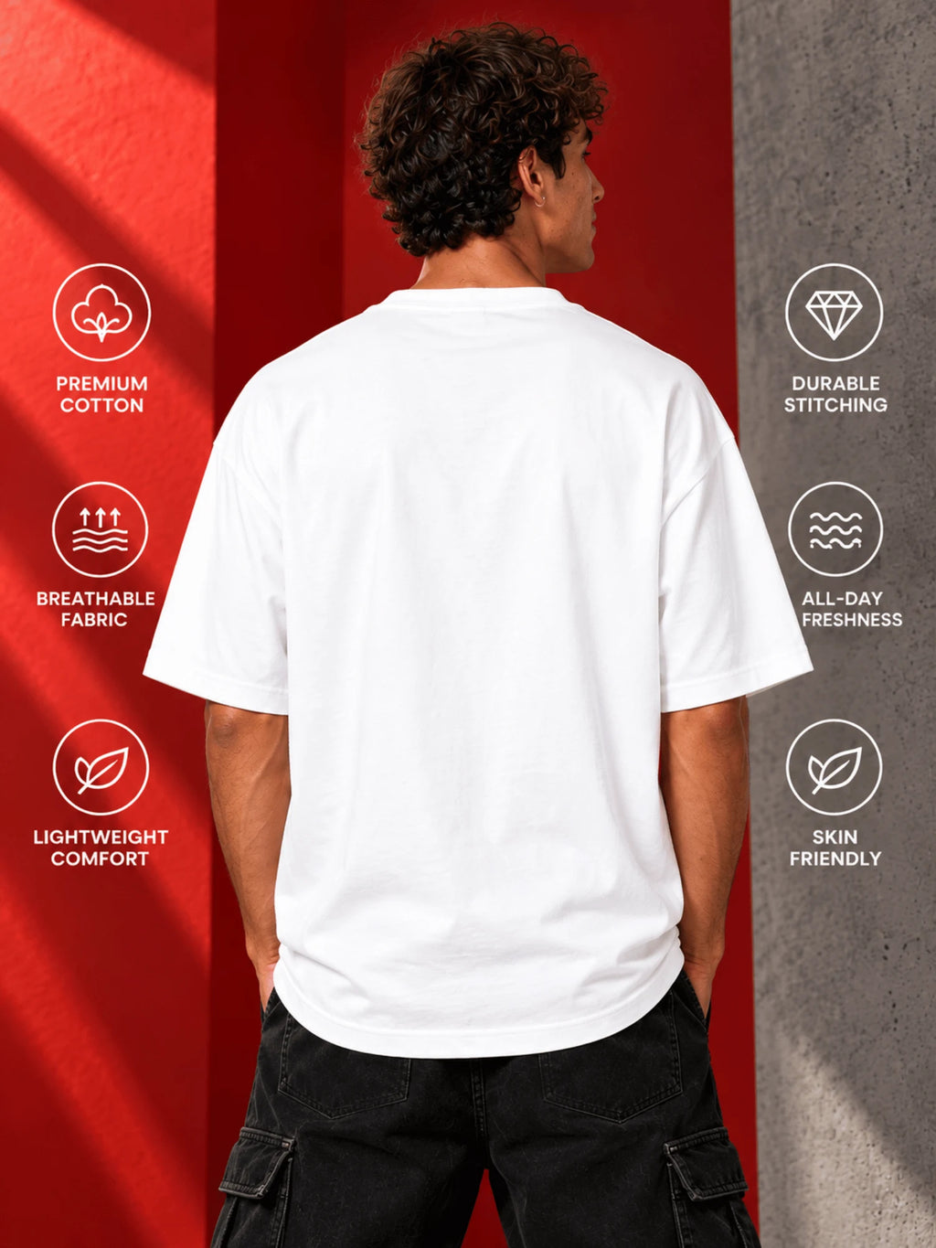 Excello Men's 'Dark Rose' Rebel Graphic Oversized T-Shirt | White