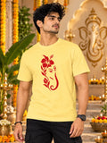 Men's Premium Pure Cotton Ganesha Graphic T-Shirt | 180 GSM Bio-Washed Regular Fit-Pastel Yellow
