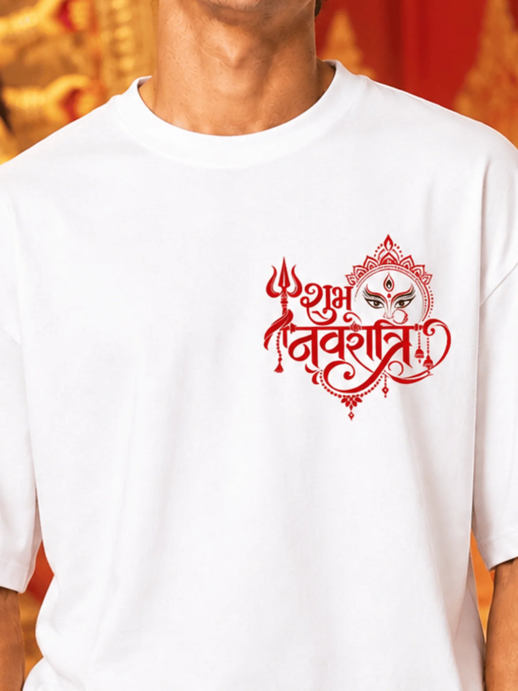 Excello Men's Shubh Navratri Graphic Oversized T-Shirt | White