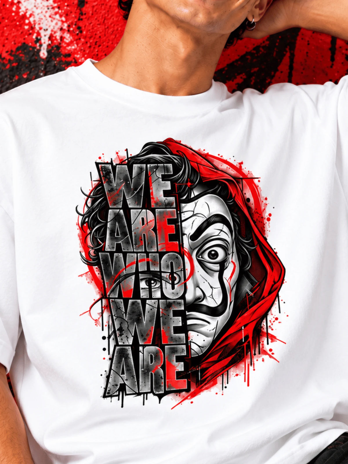 Excello Men's 'We Are Who We Are' Statement Graphic Oversized T-Shirt | White