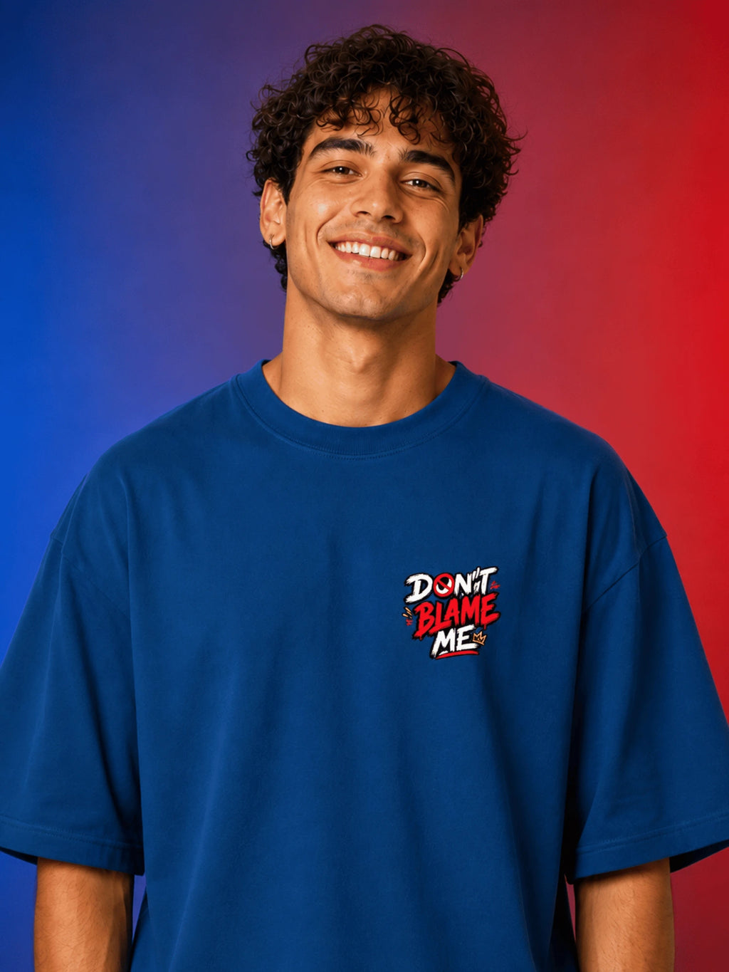 Excello Men's 'Don't Dare To Blame Me' Graphic Oversized T-Shirt | Air Force Blue