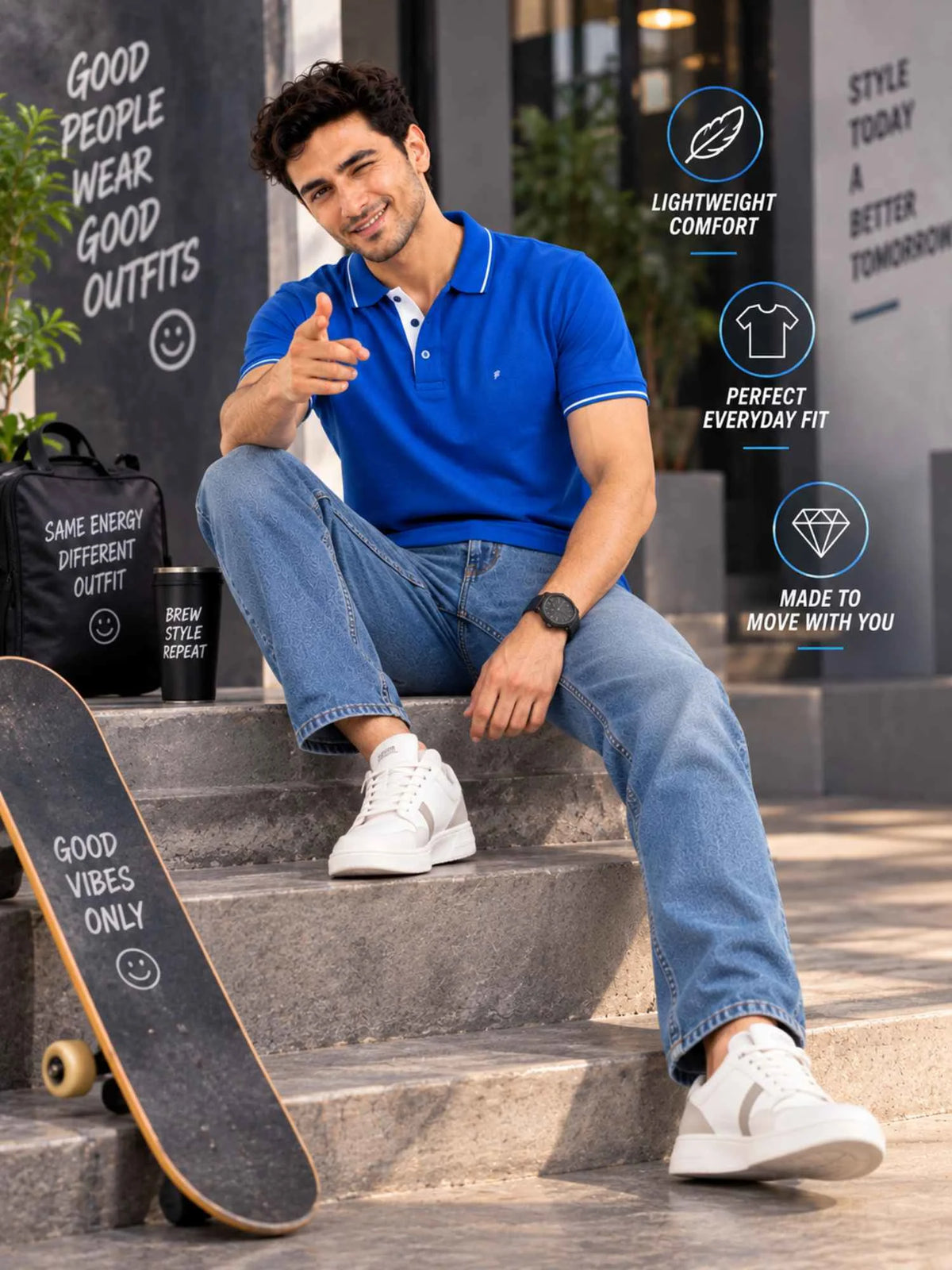Premium 270 GSM Pure Cotton Biowash Tipping Polo T-Shirt - Heavyweight & Breathable | Royal Blue