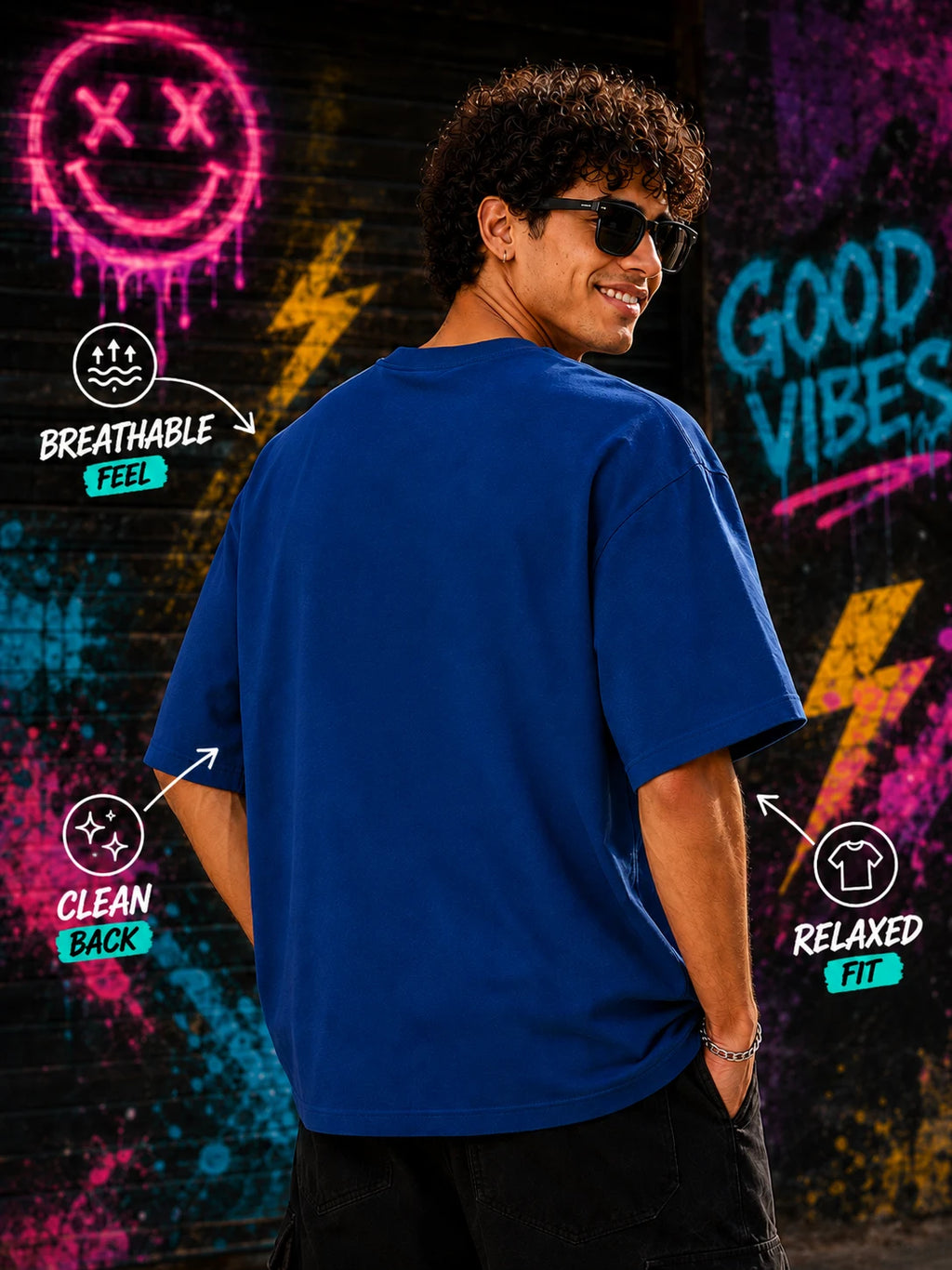 Excello Men's 'Loading Motivation' Gamer Graphic Oversized T-Shirt | Air Force Blue
