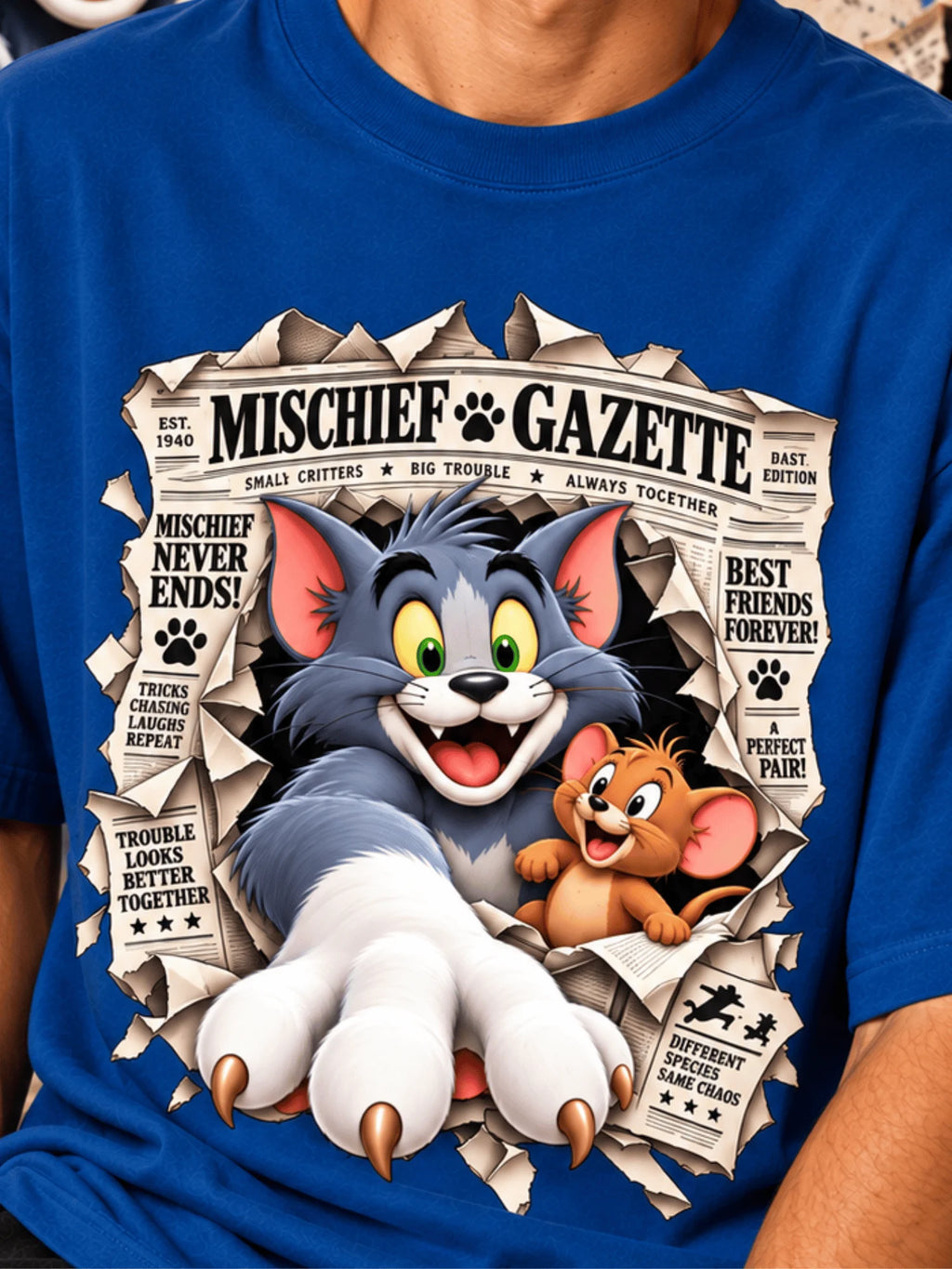 Excello Men's Mischief Gazette Graphic Oversized T-Shirt - Premium Cotton | AirForce Blue