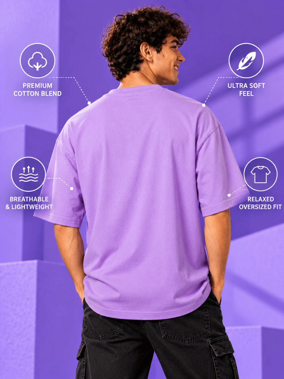 Excello Men's 'Dream Big' Motivational Graphic Oversized T-Shirt | Lavender