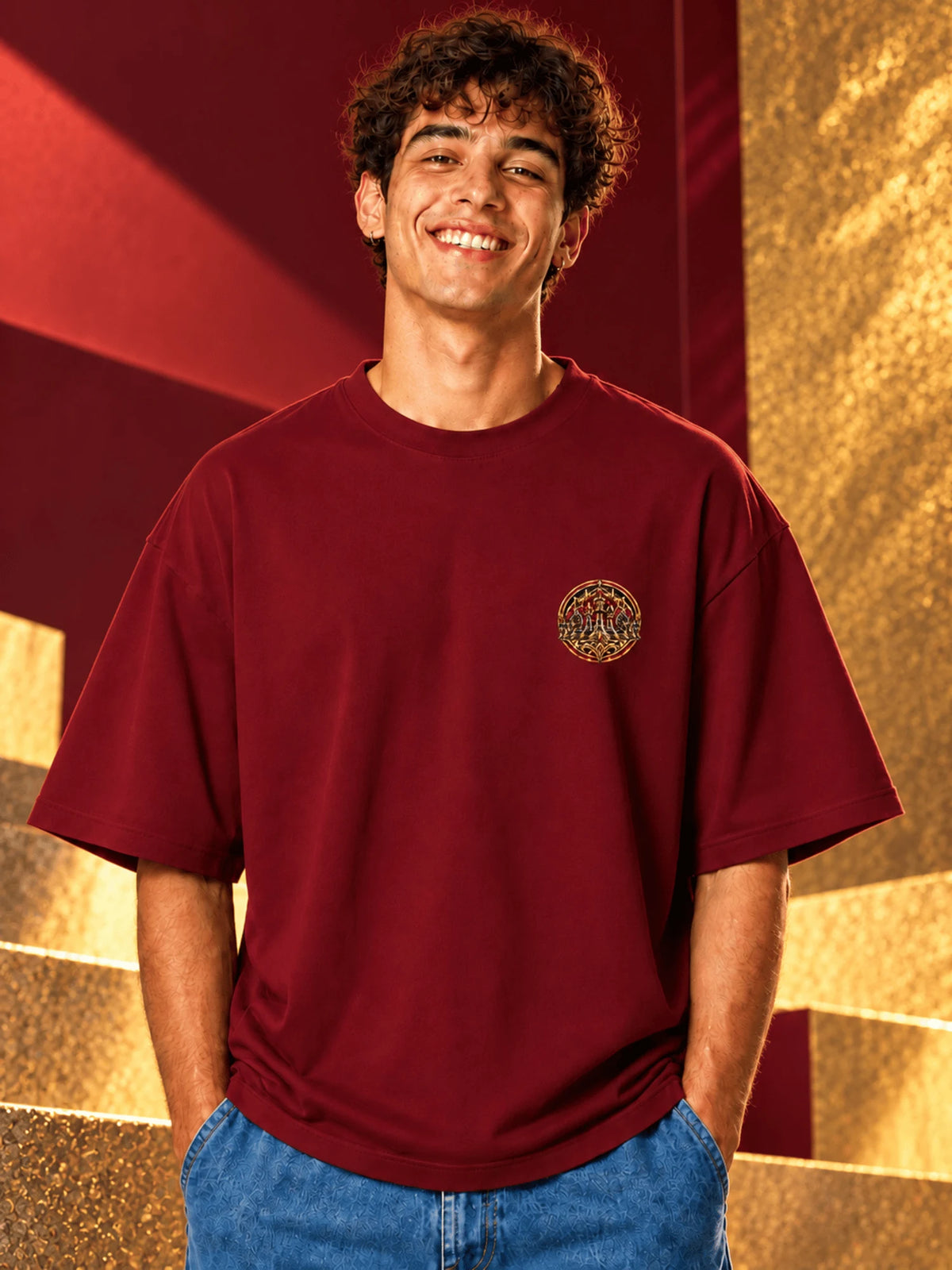 Excello Men's 'See Your Power' Chess Graphic Oversized T-Shirt | Maroon